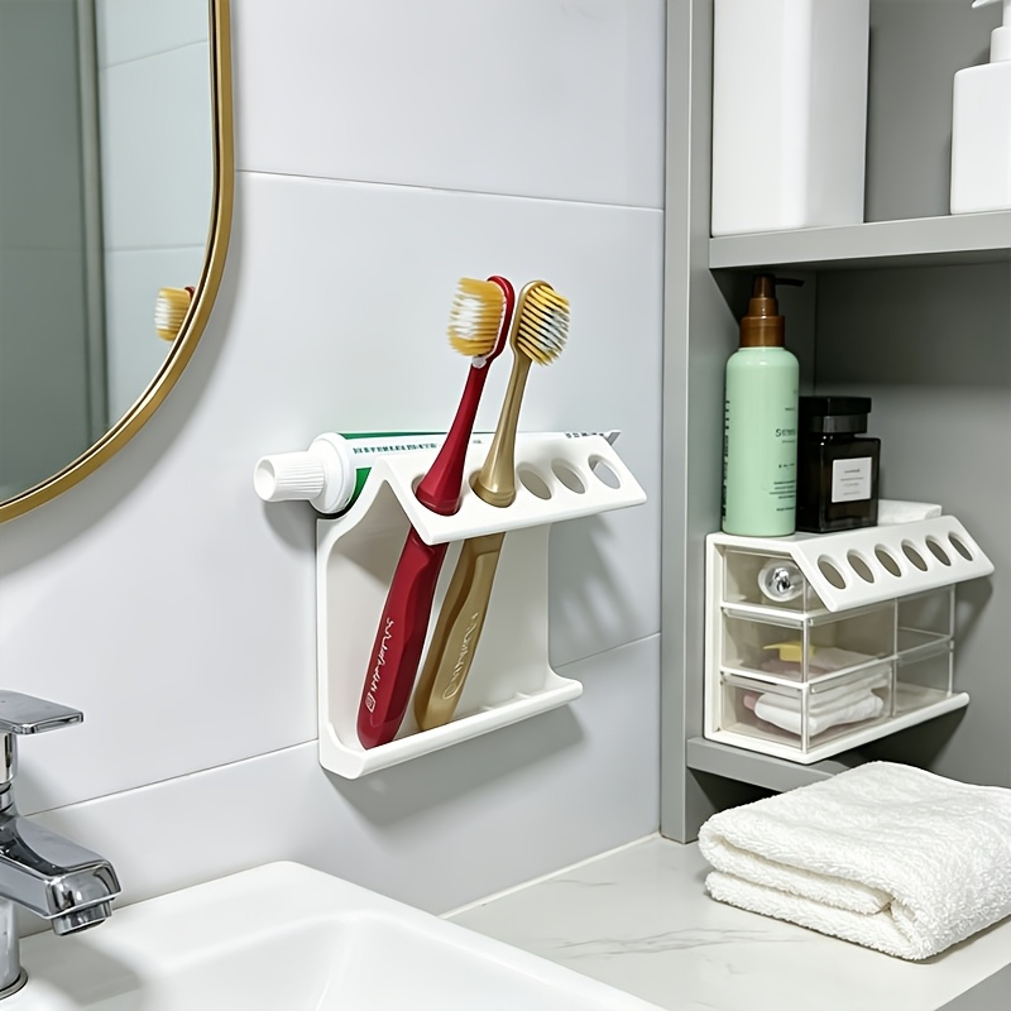 Wall Mounted Toothbrush Holder Slot Adhesive Bathroom Organizer – view 1