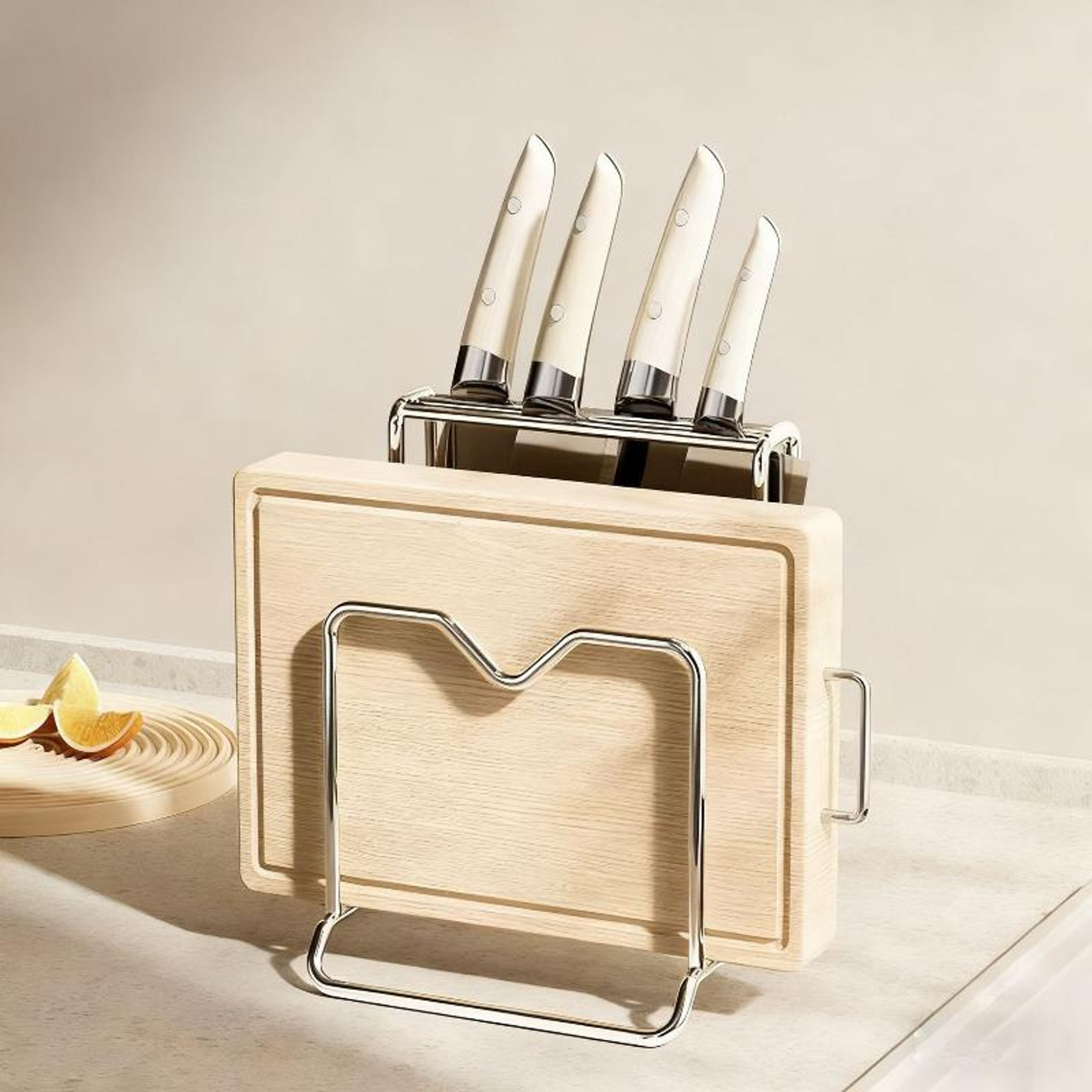 Space Saving Knife Organizer with Cutting Board Holder and Kitchen Utensil Storage Rack – view 3