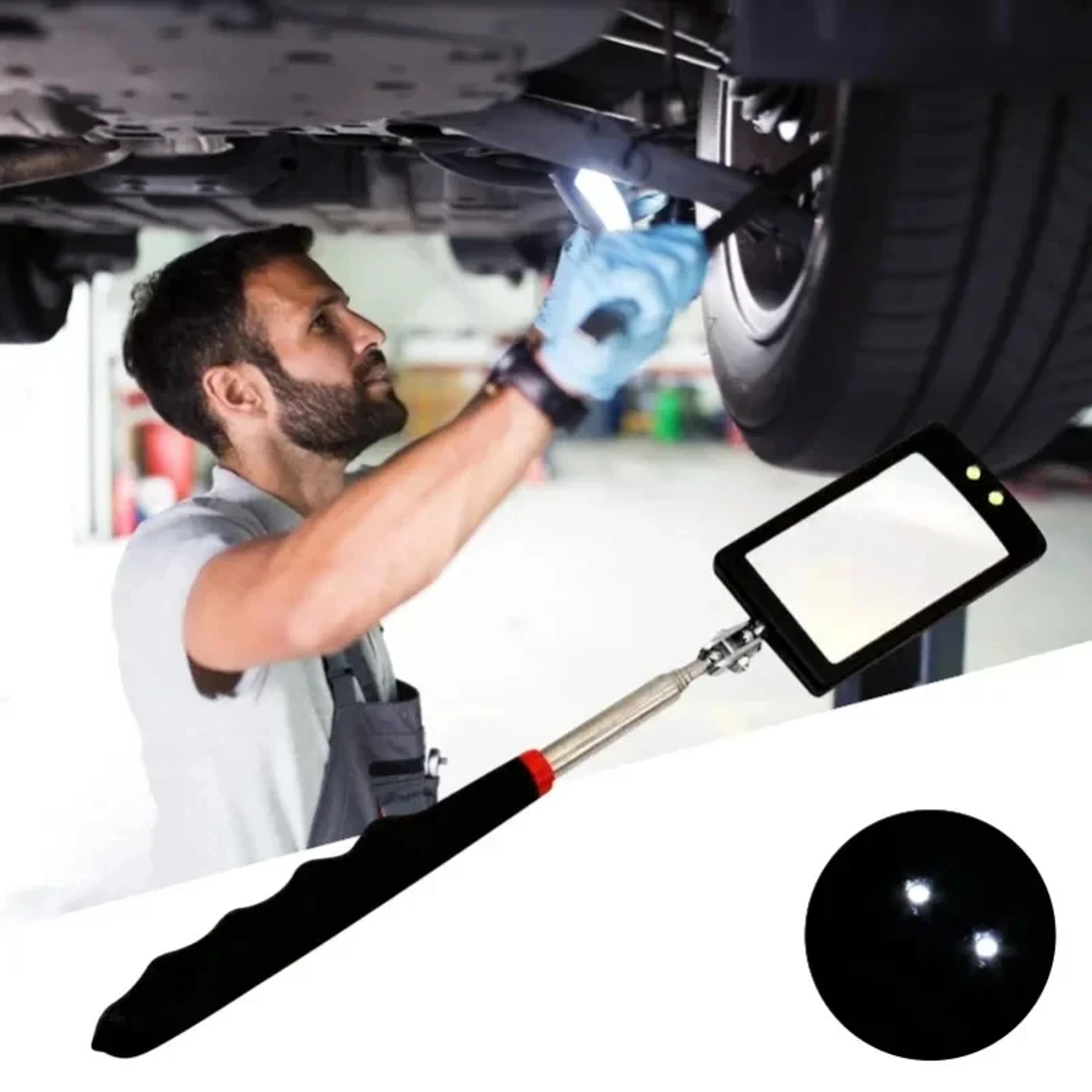 Telescoping LED Inspection Mirror for Mechanics – view 2