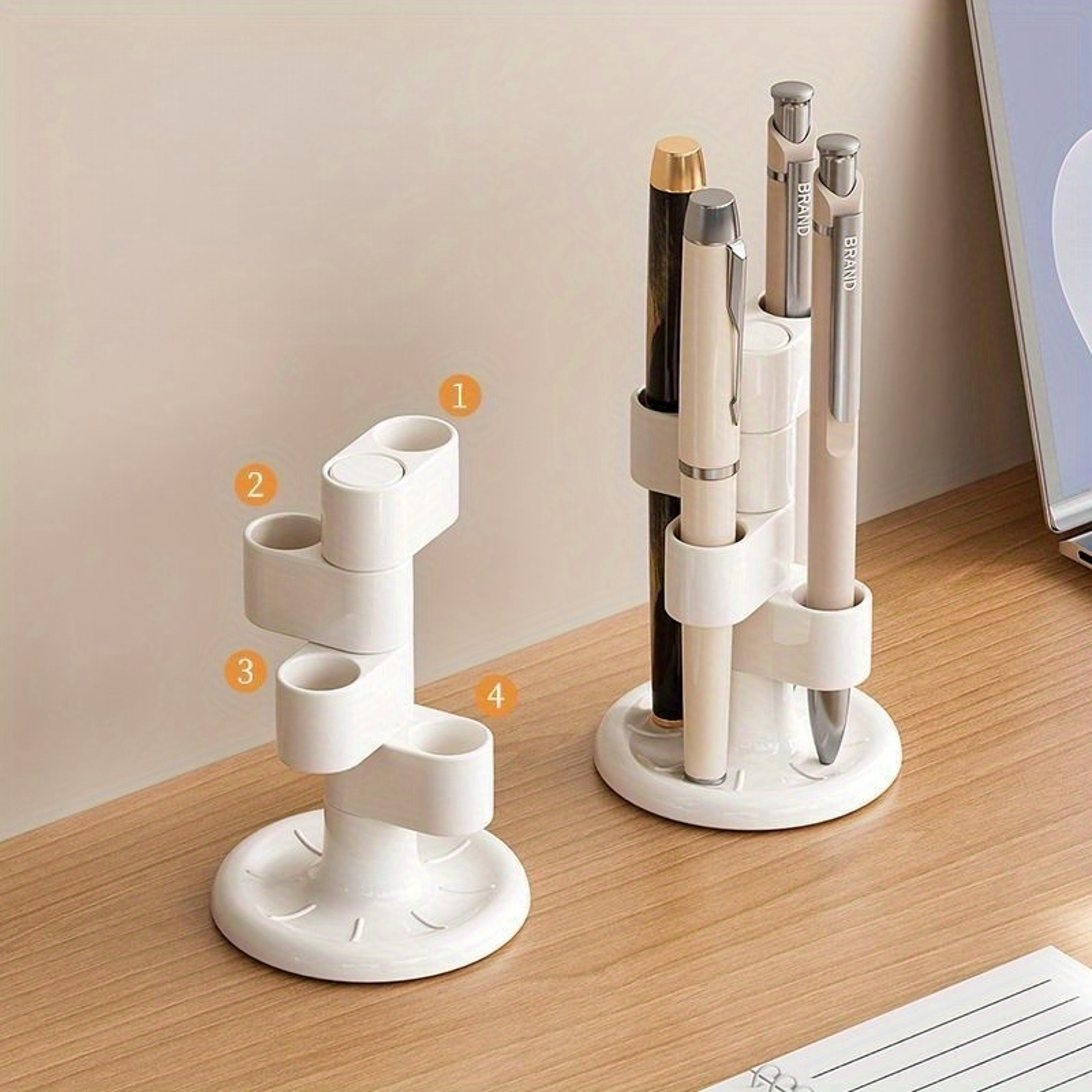 Rotating Pen Holder Desk Organizer with Swivel and four Slots – view 1