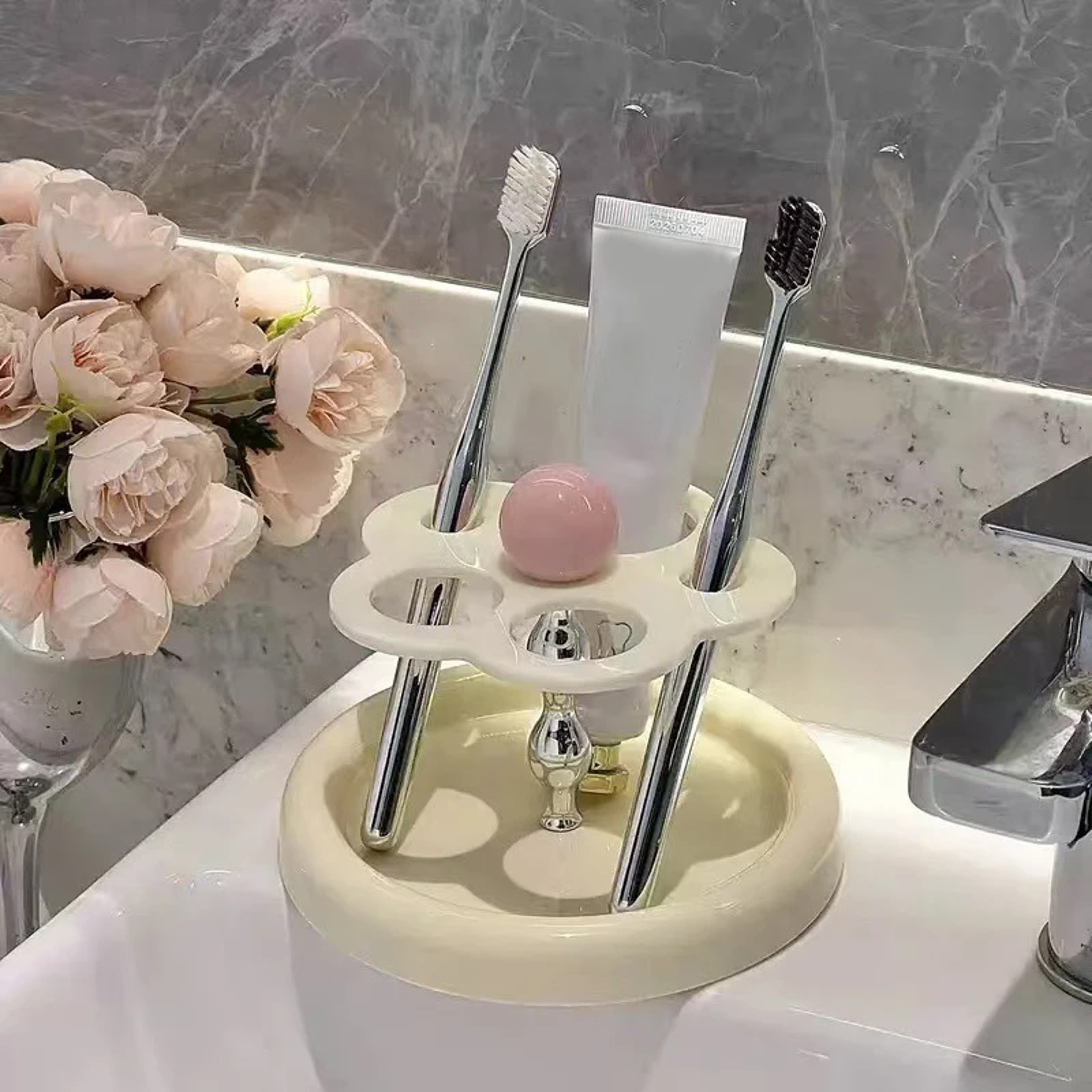 Flower Acrylic Toothbrush Holder Bathroom Organizer 1