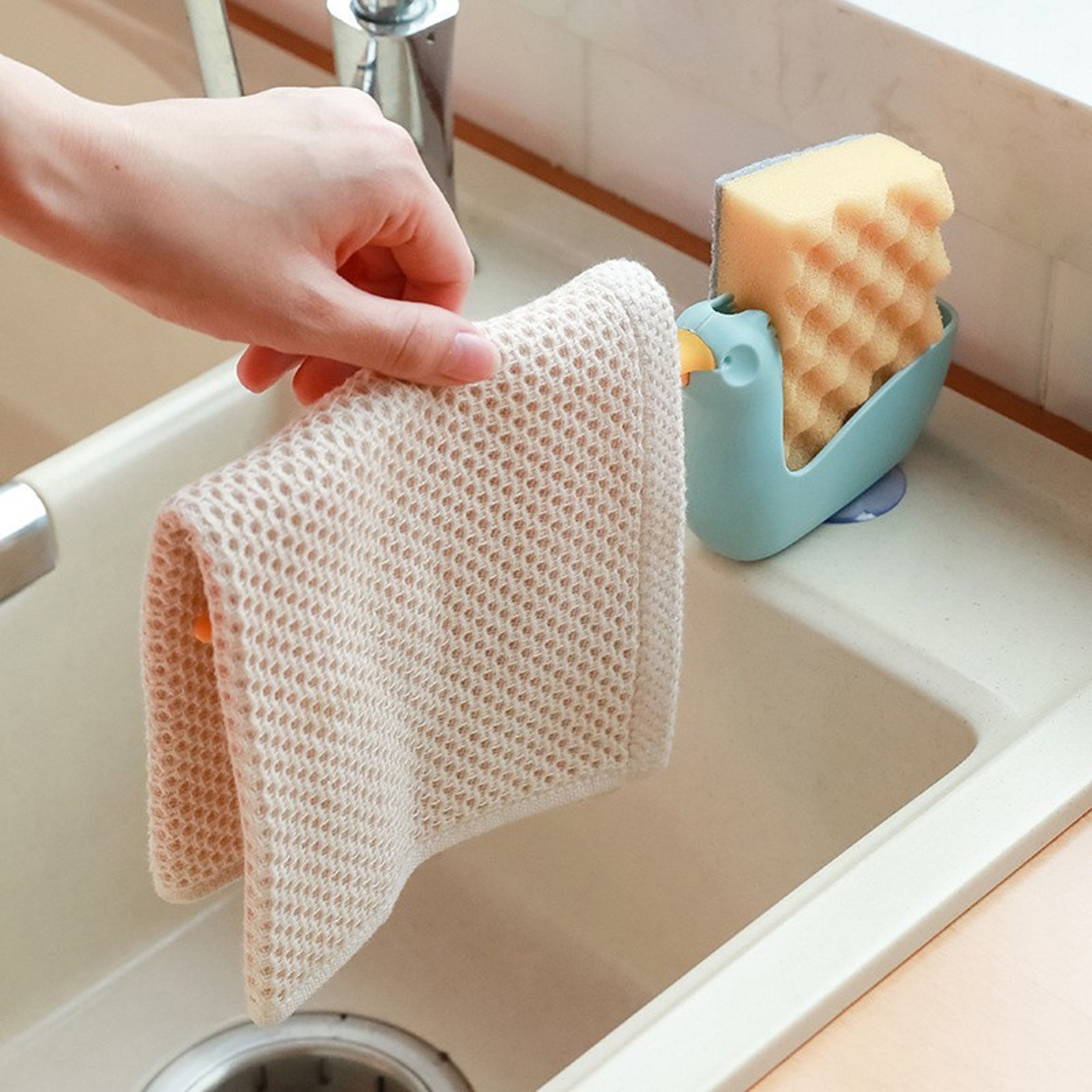 Kitchen Sink Sponge Holder Rack With Quick Drain Storage Organizer 2