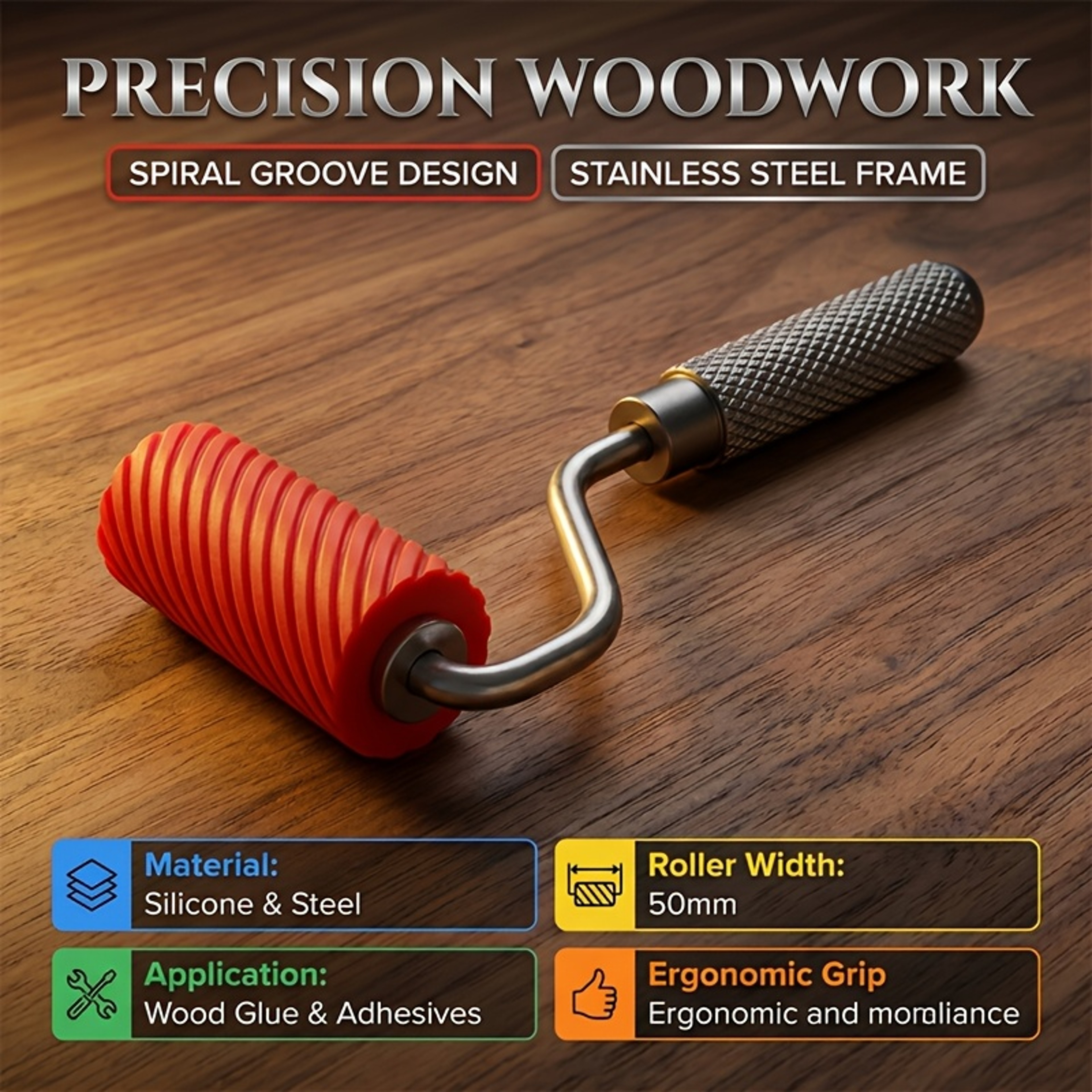 Mini Glue Roller Applicator with Spiral Groove for Smooth Wood Veneer Bonding – view 6