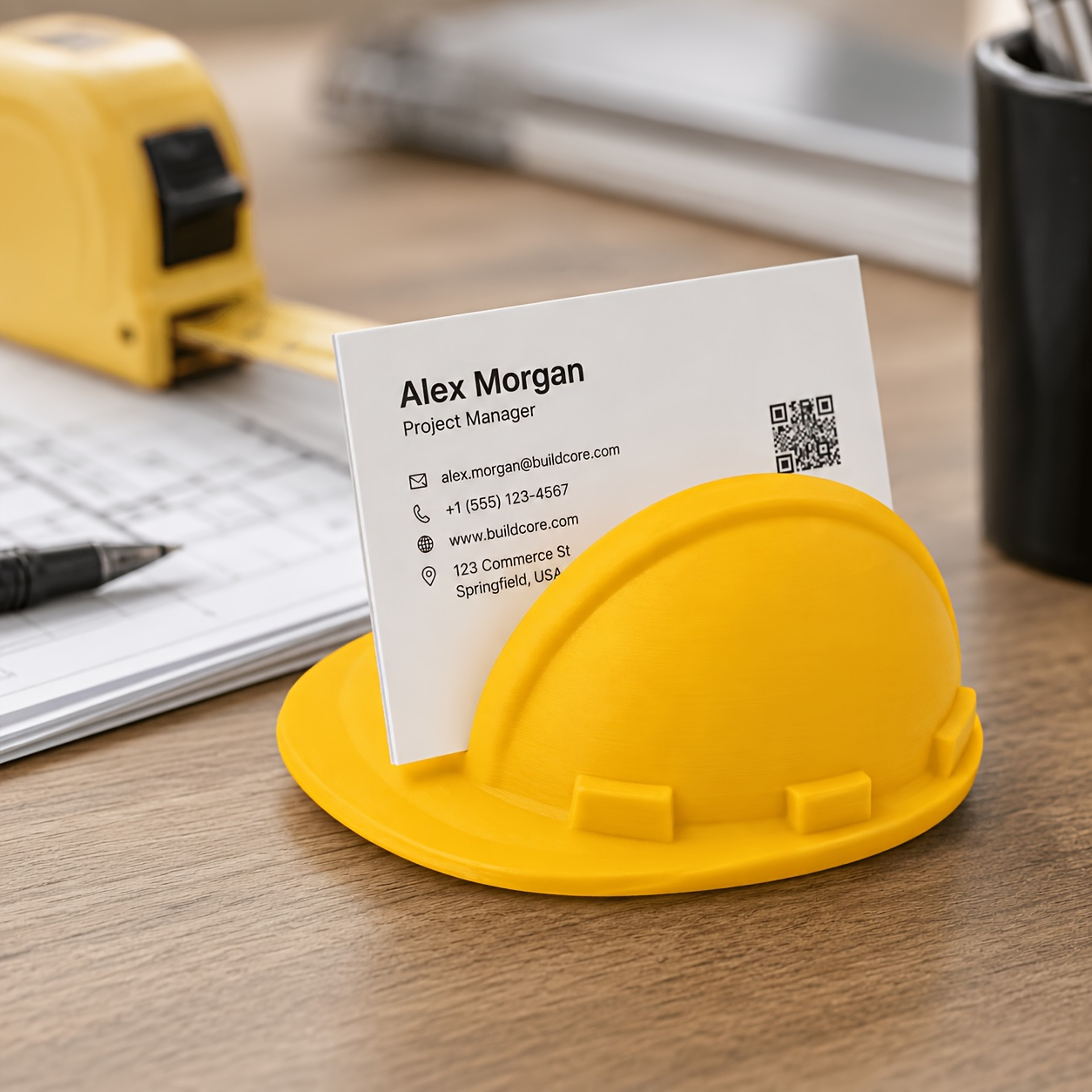 Printed Hard Hat Business Card Holder Industrial Desk Organizer for Office Decor – view 3