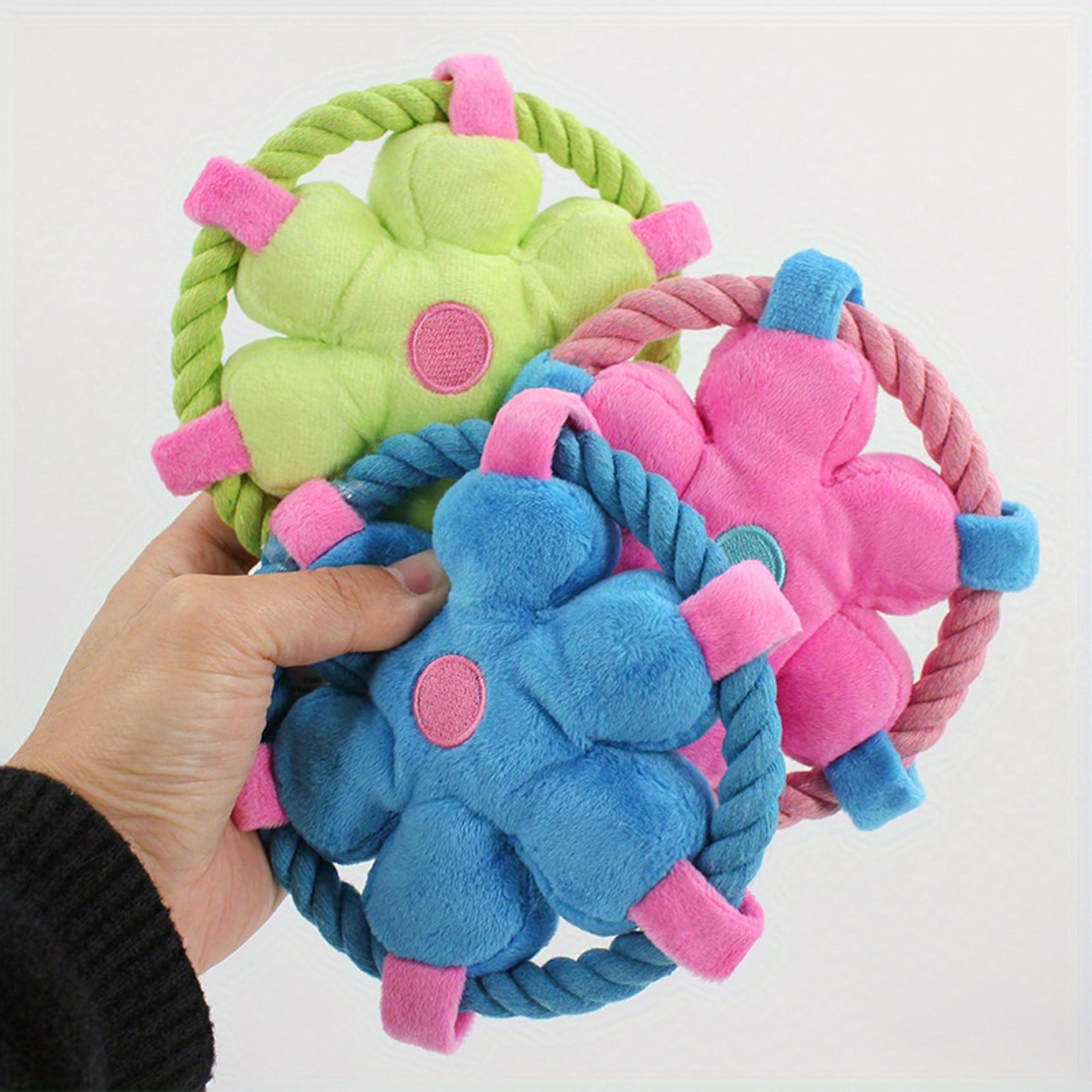 Soft Rope Loop Squeaky Dog Chew Toy Durable Interactive Puppy Play Toy 2