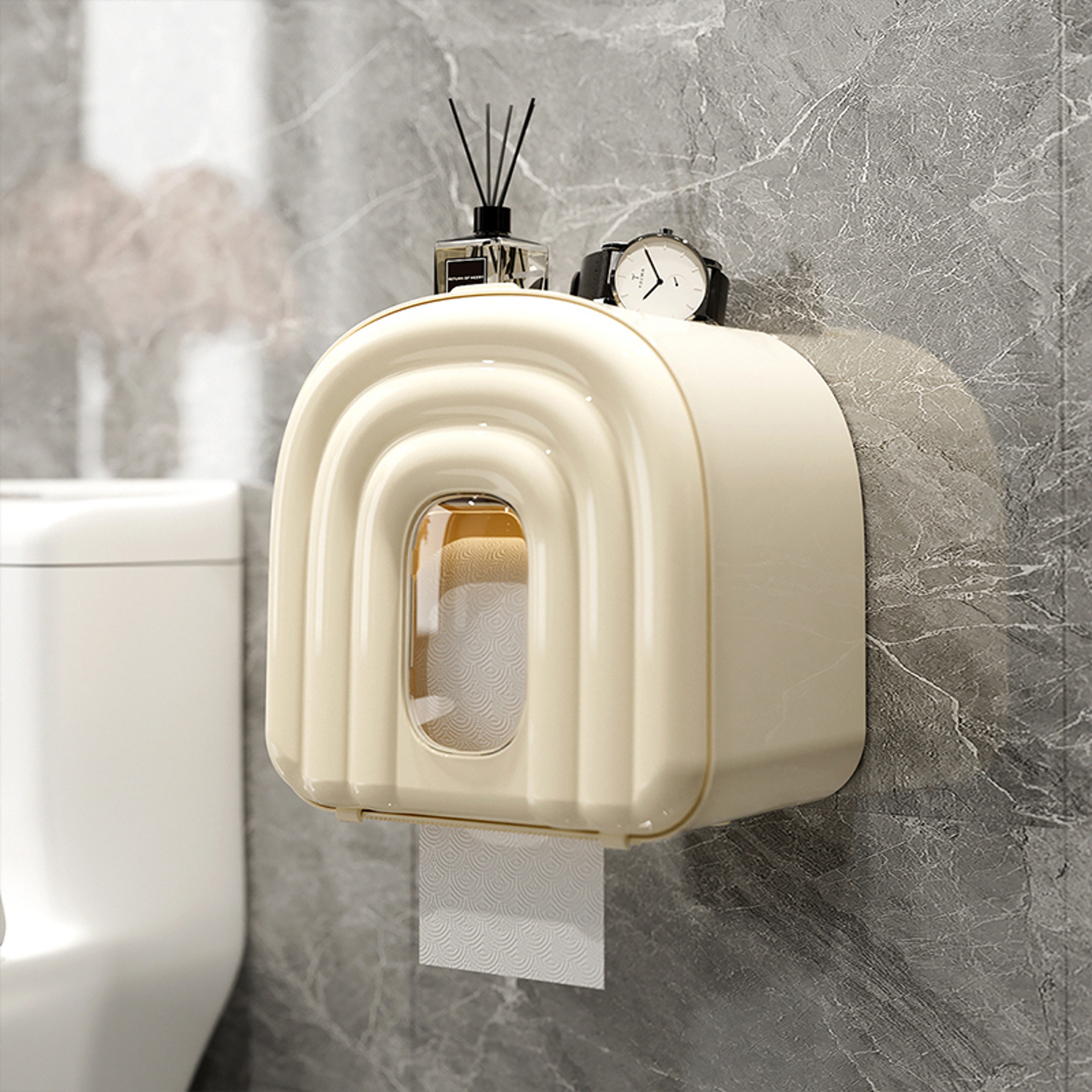 Wall Mounted Toilet Paper Holder Waterproof Storage Box Large Capacity Bathroom Organizer – view 2
