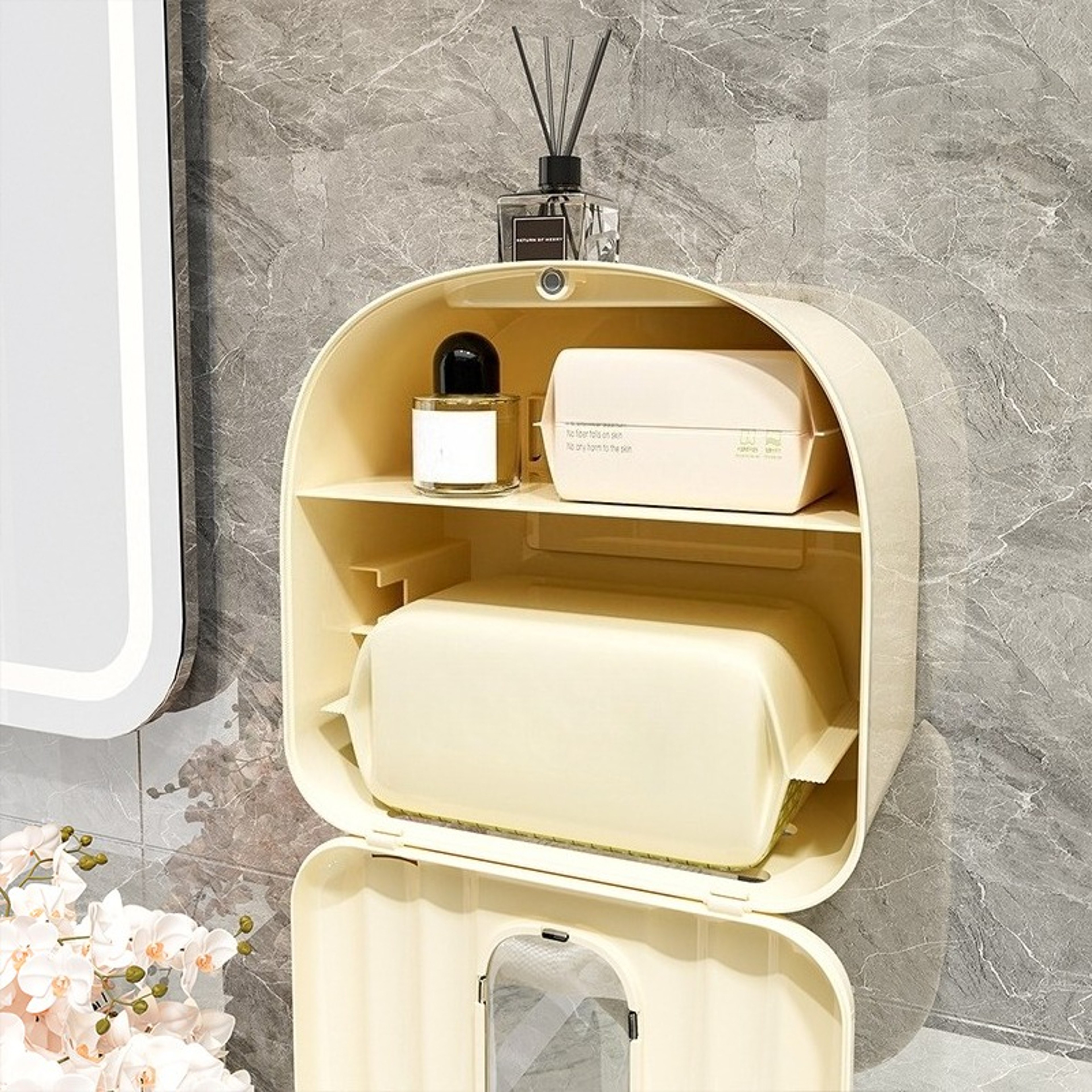 Wall Mounted Toilet Paper Holder Waterproof Storage Box Large Capacity Bathroom Organizer – view 4