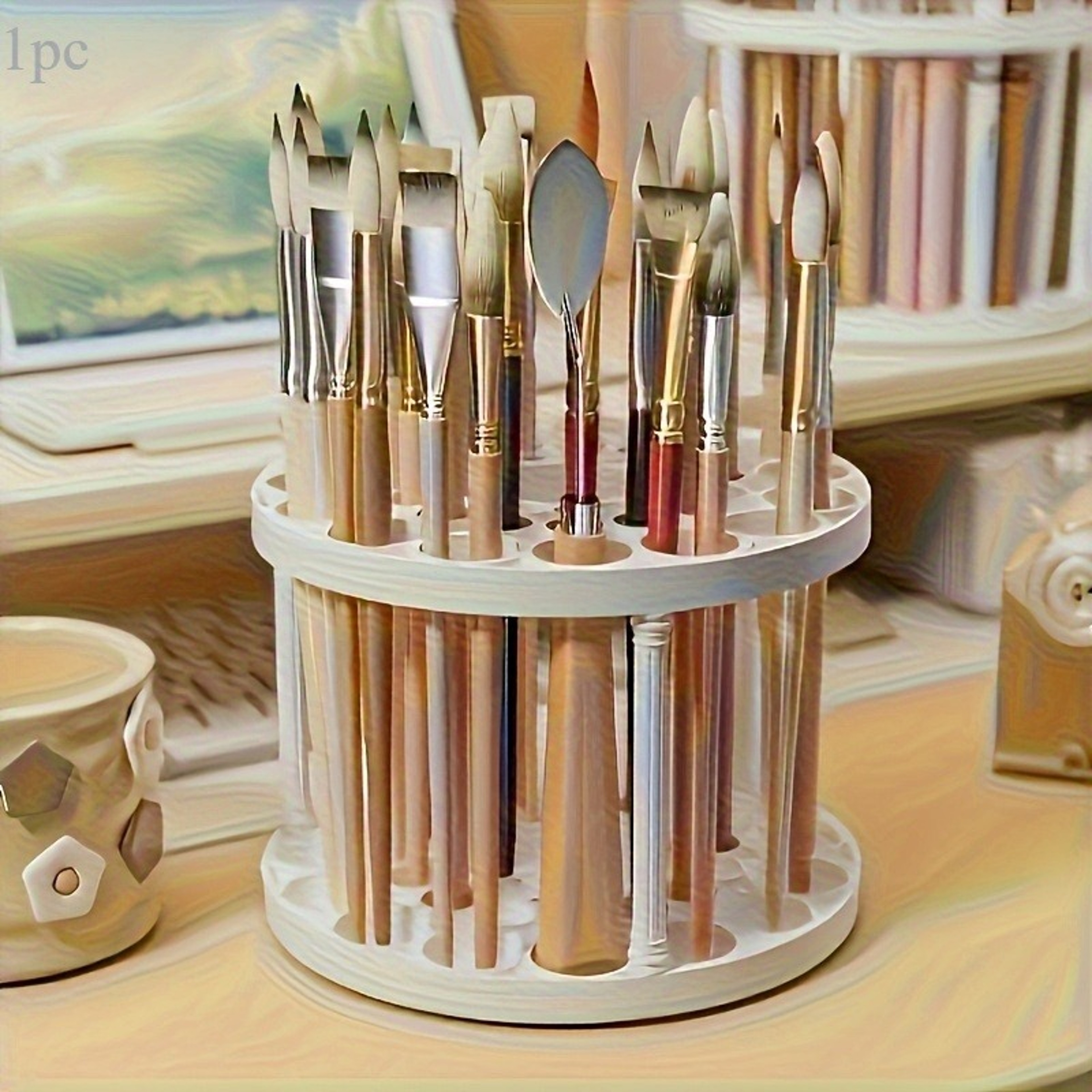 Rotating Brush Holder Space Saving Makeup and Art Tool Organizer – view 1