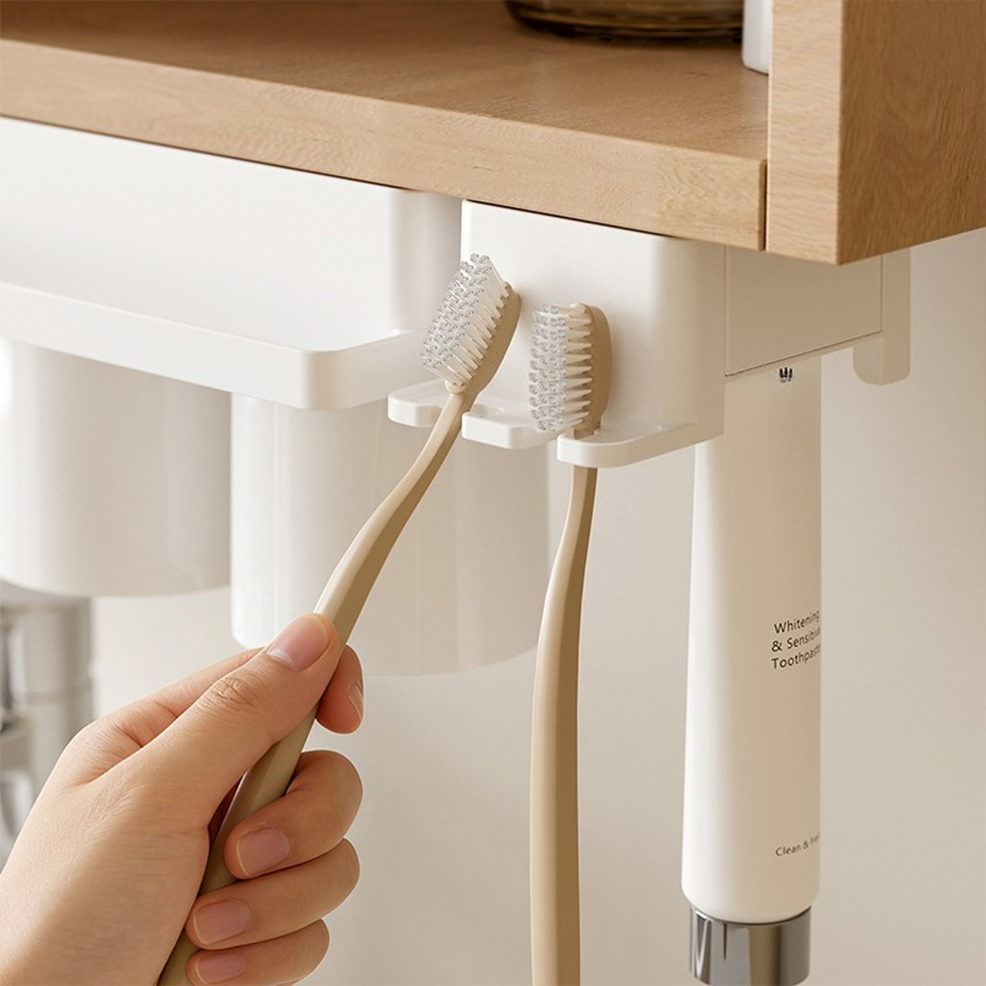Bathroom Storage Rack Mirror Organizer With Toothbrush Holder 4