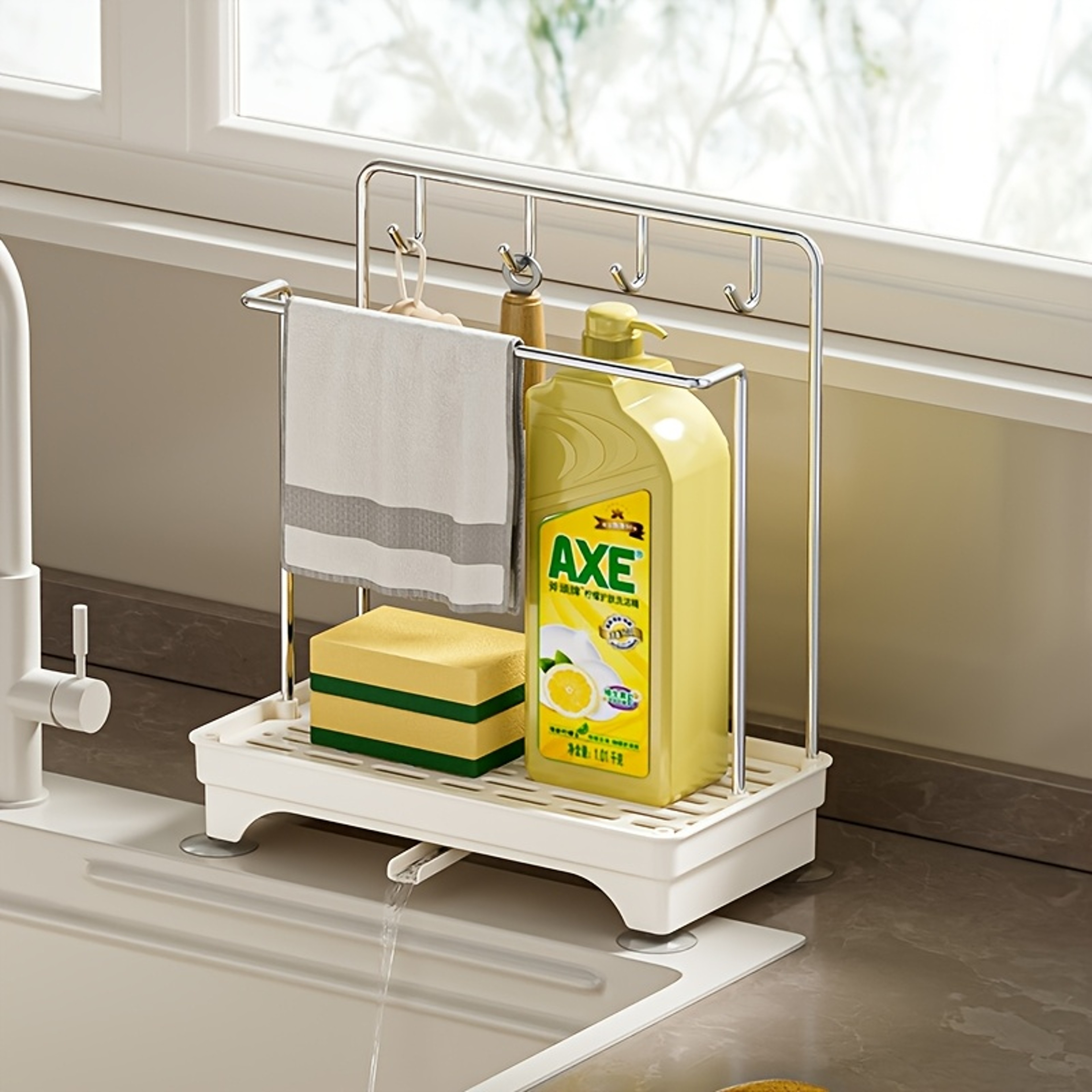 Stainless Steel Dish Drying Rack with Sponge Holder Kitchen Counter Organizer – view 2