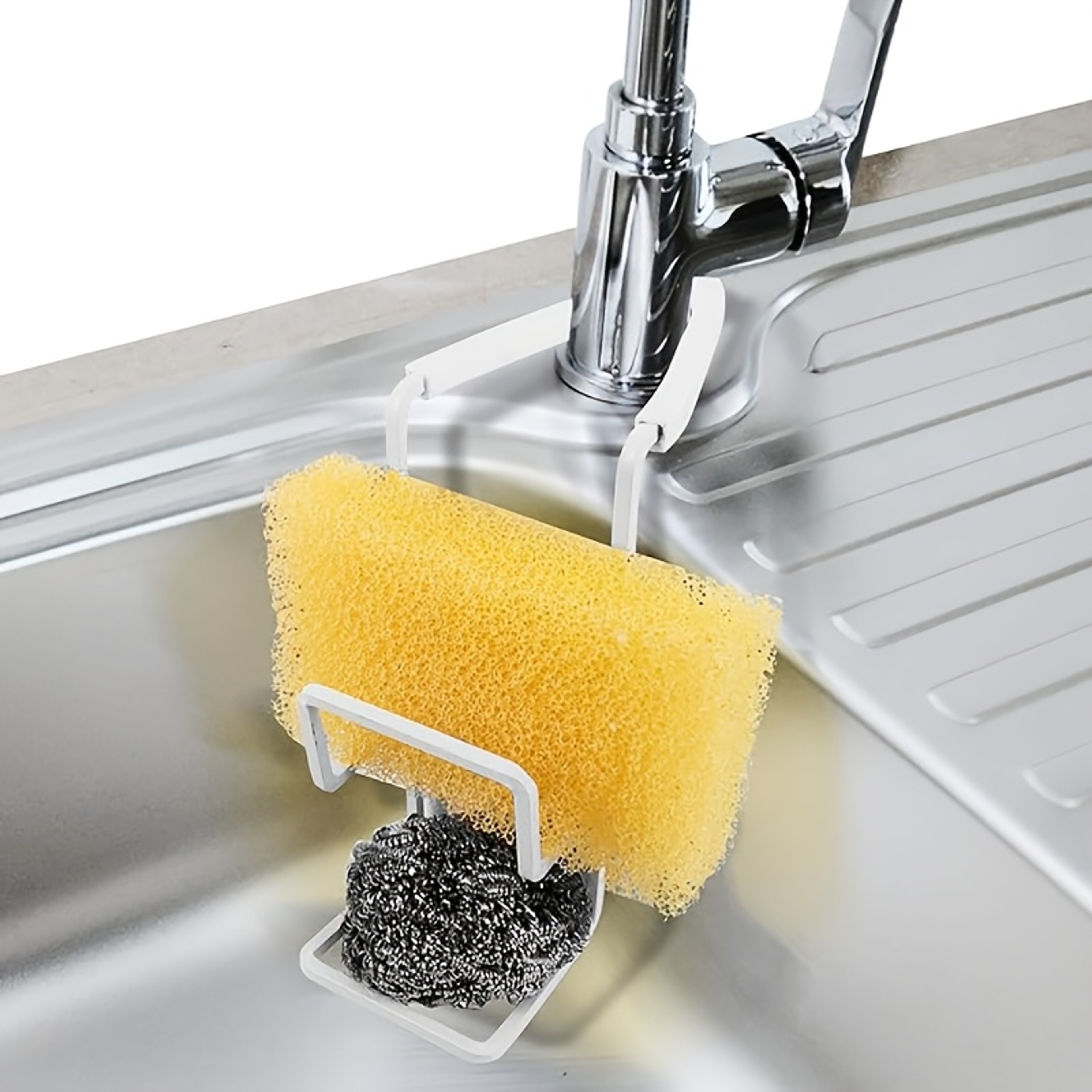 Wall Mounted Kitchen Sink Organizer Rack Sponge Holder with Drainage Shelf – view 3