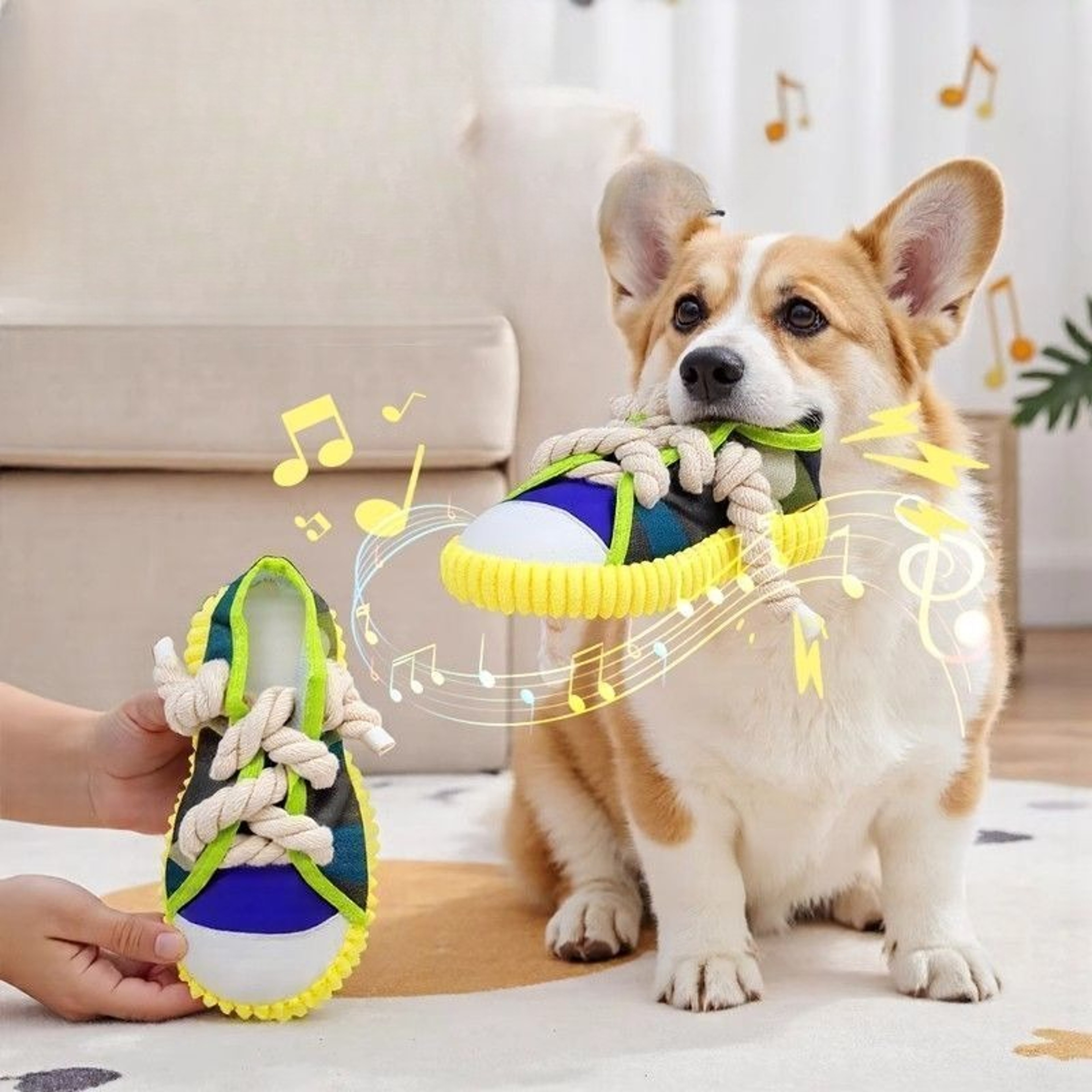 Slipper Shape Dog Chew Toy With Rope Squeaker for Puppies and Small Dogs – view 2