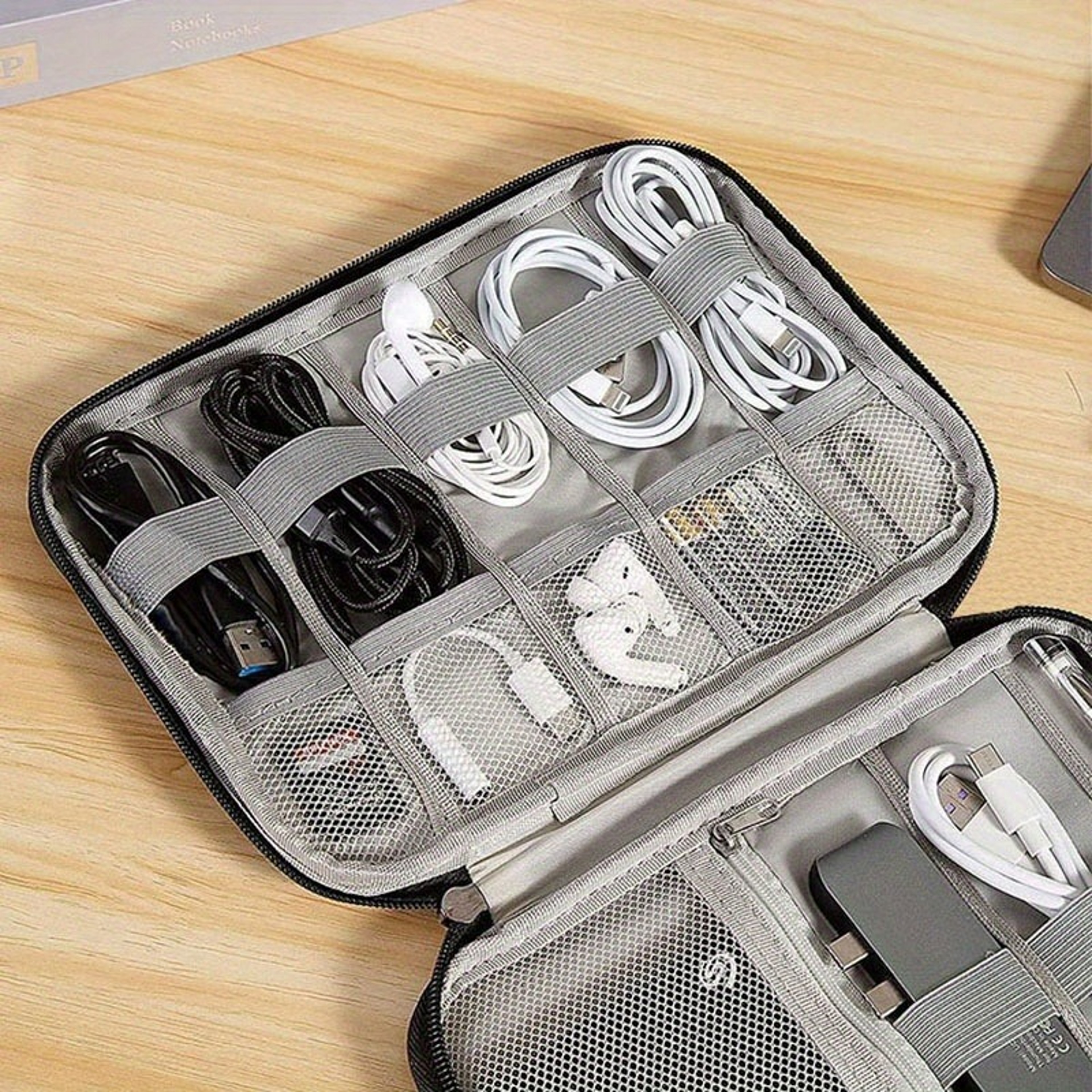 Multi Pocket Travel Cable Organizer Case for Chargers Cables and Tech Essentials – view 2