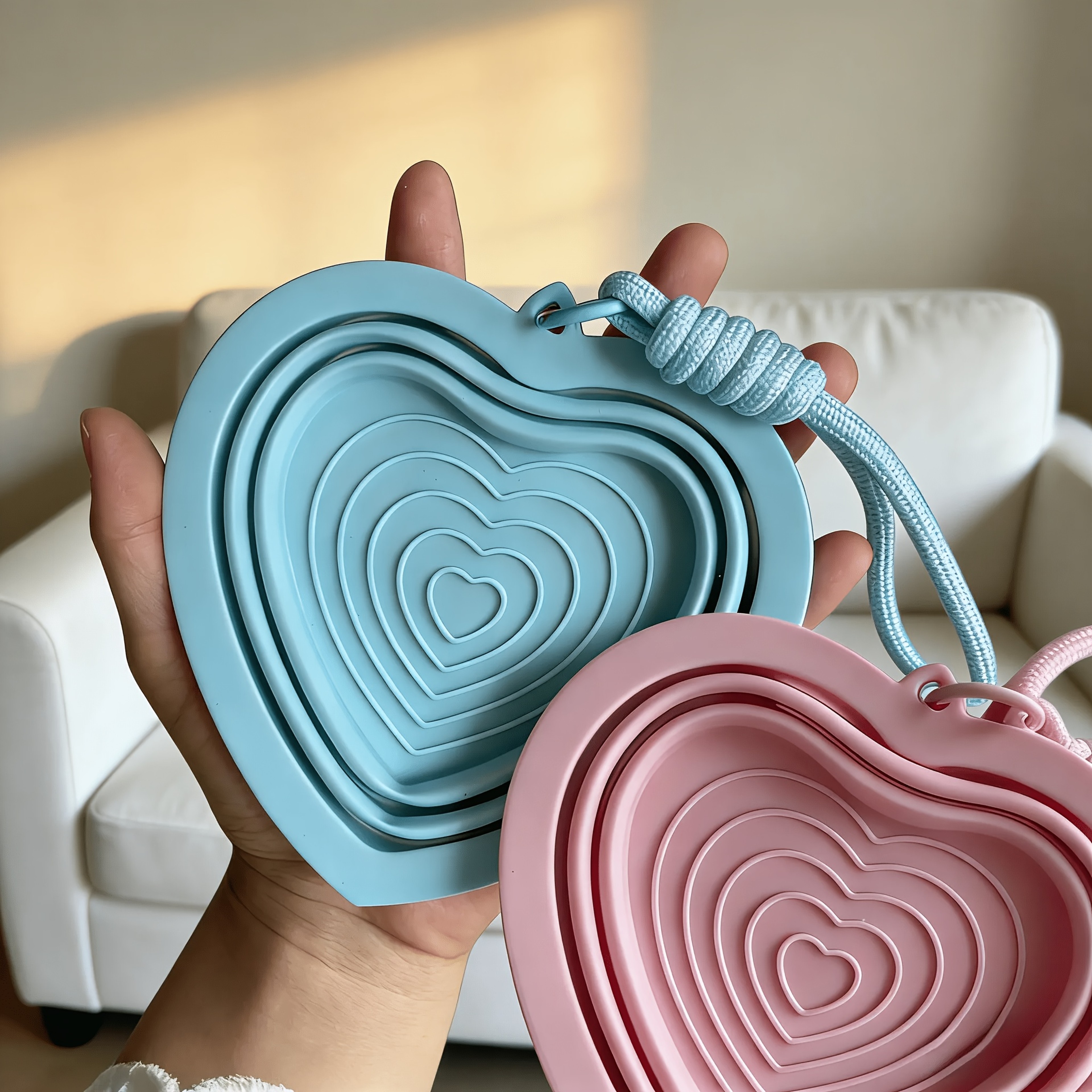 Heart Shaped Foldable Silicone Dog Bowl with Lanyard Portable Travel Pet Bowl – view 5