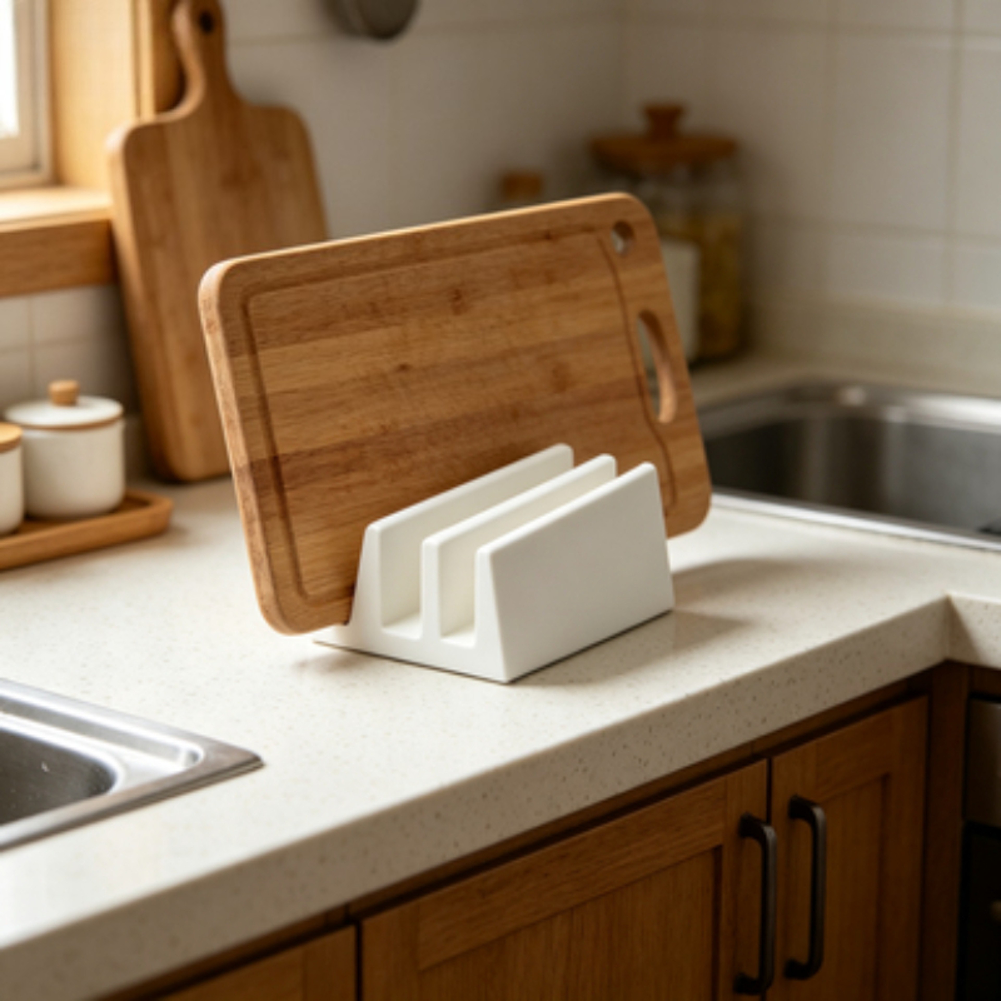 Multi Tier Cutting Board Organizer Kitchen Countertop Storage Rack with Pot Lid Holder – view 1