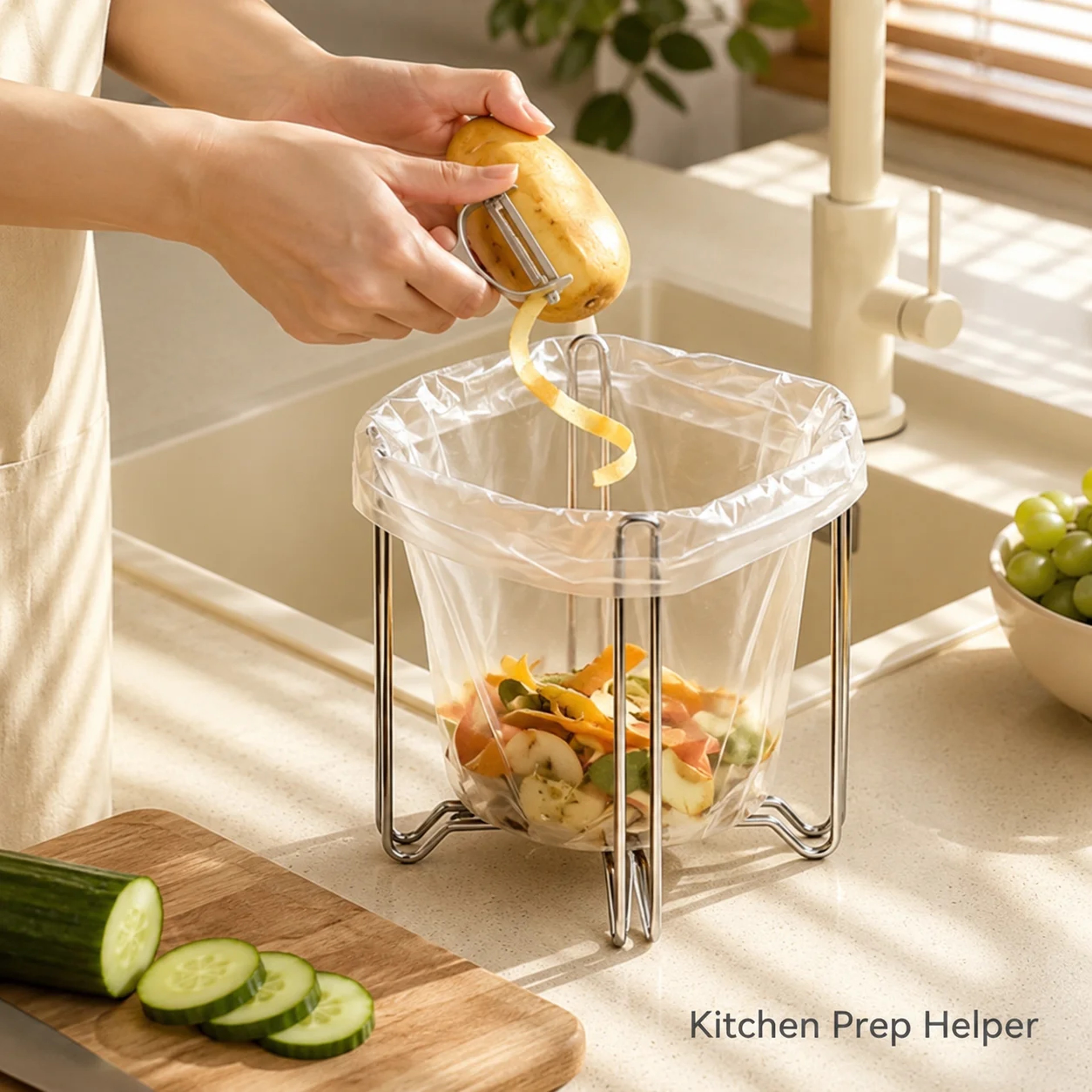 Foldable Stainless Steel Trash Bag Holder Kitchen Countertop Waste Organizer 0