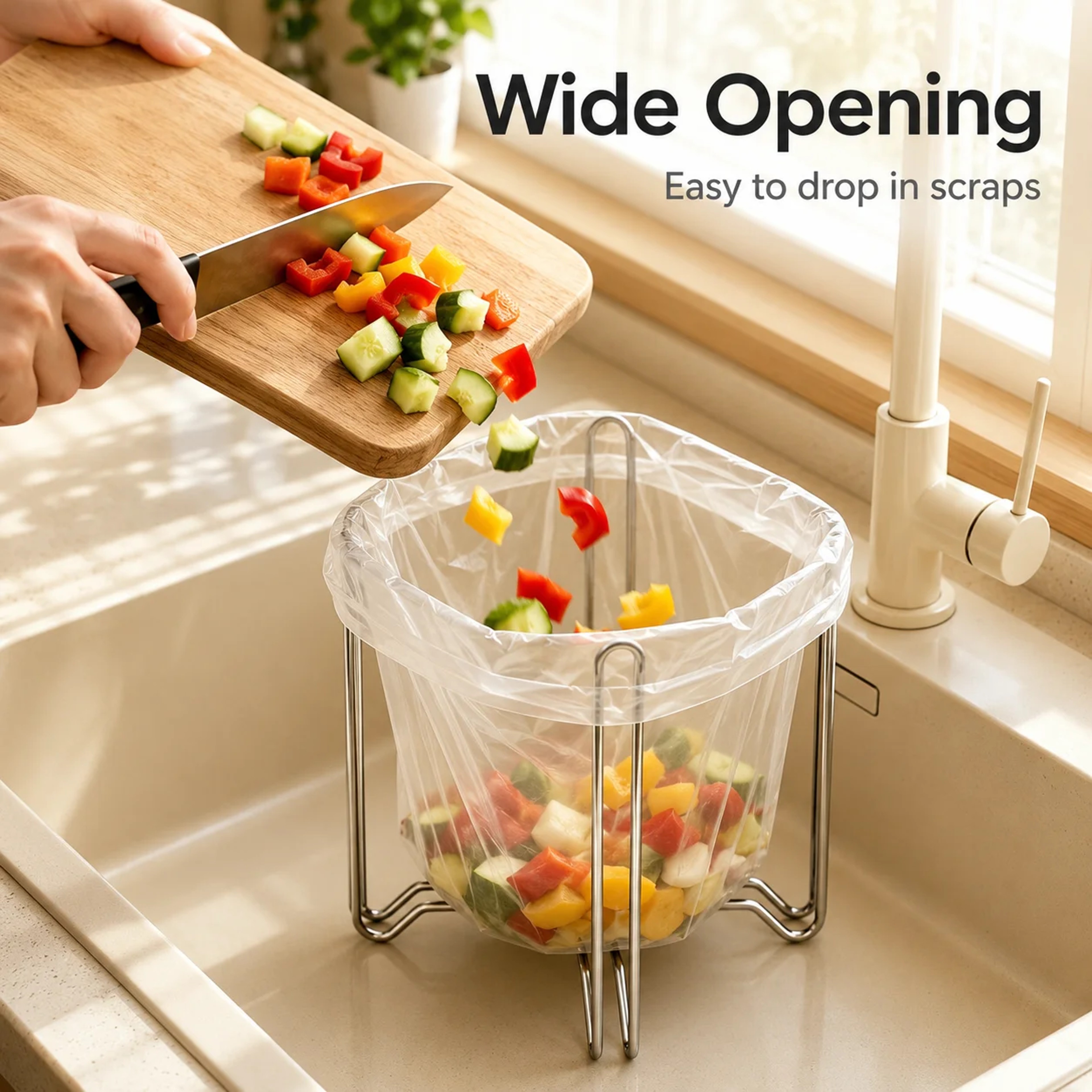 Foldable Stainless Steel Trash Bag Holder Kitchen Countertop Waste Organizer 2