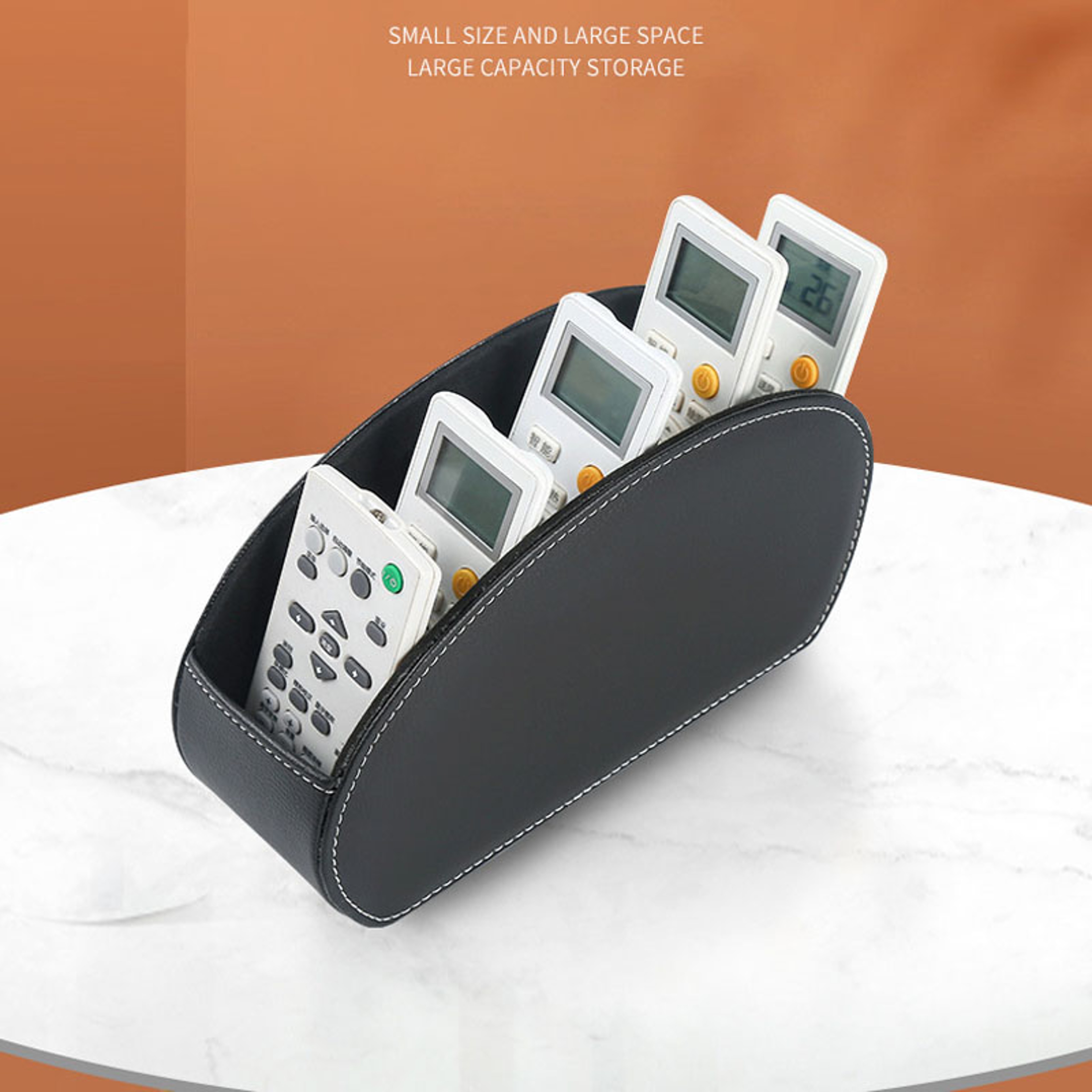 Luxury PU Leather Desk Organizer With Grid Remote Control Holder And Cosmetic Storage Box 5