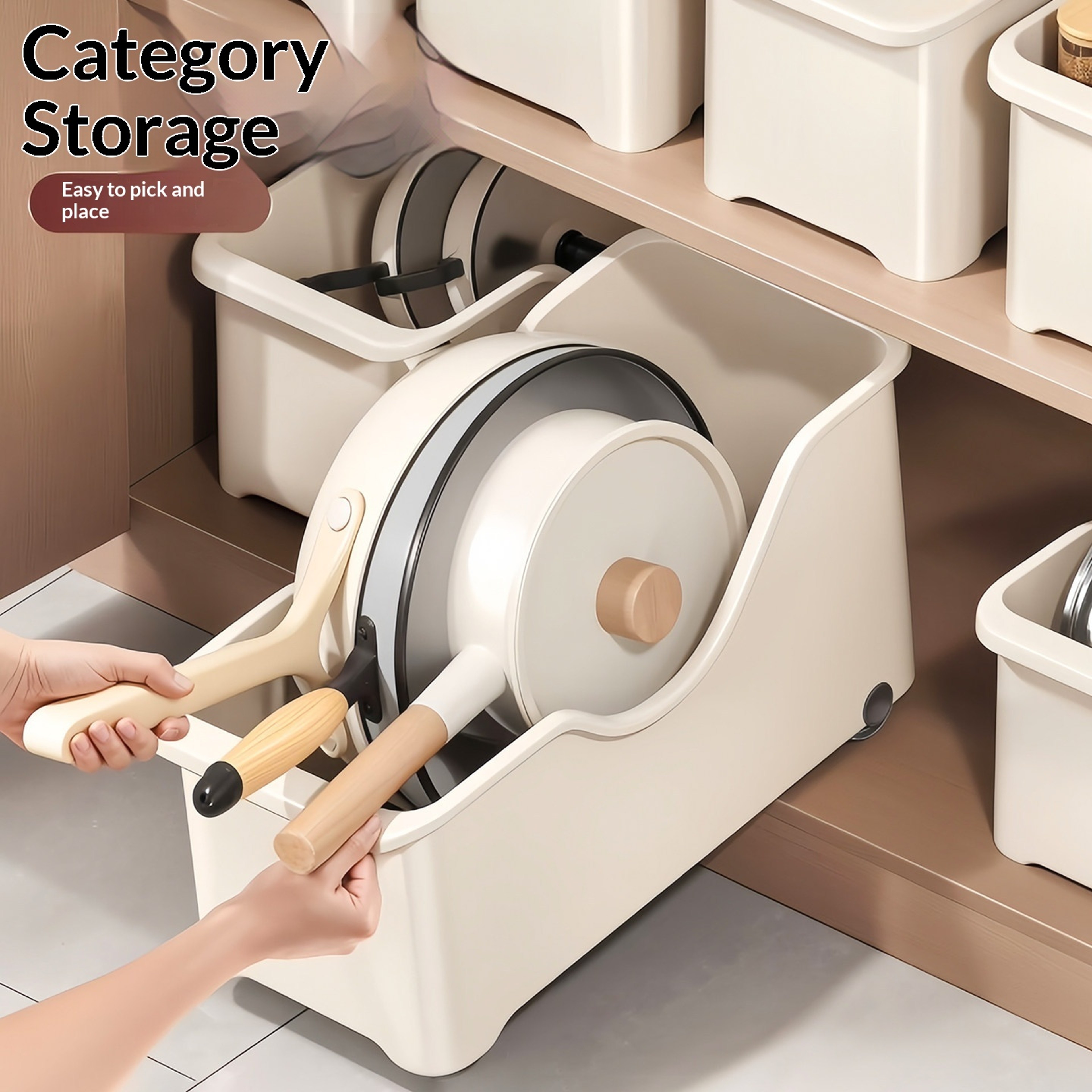 Rolling Storage Box With Wheels Kitchen Cabinet Organizer For Pots Lids Spices 0