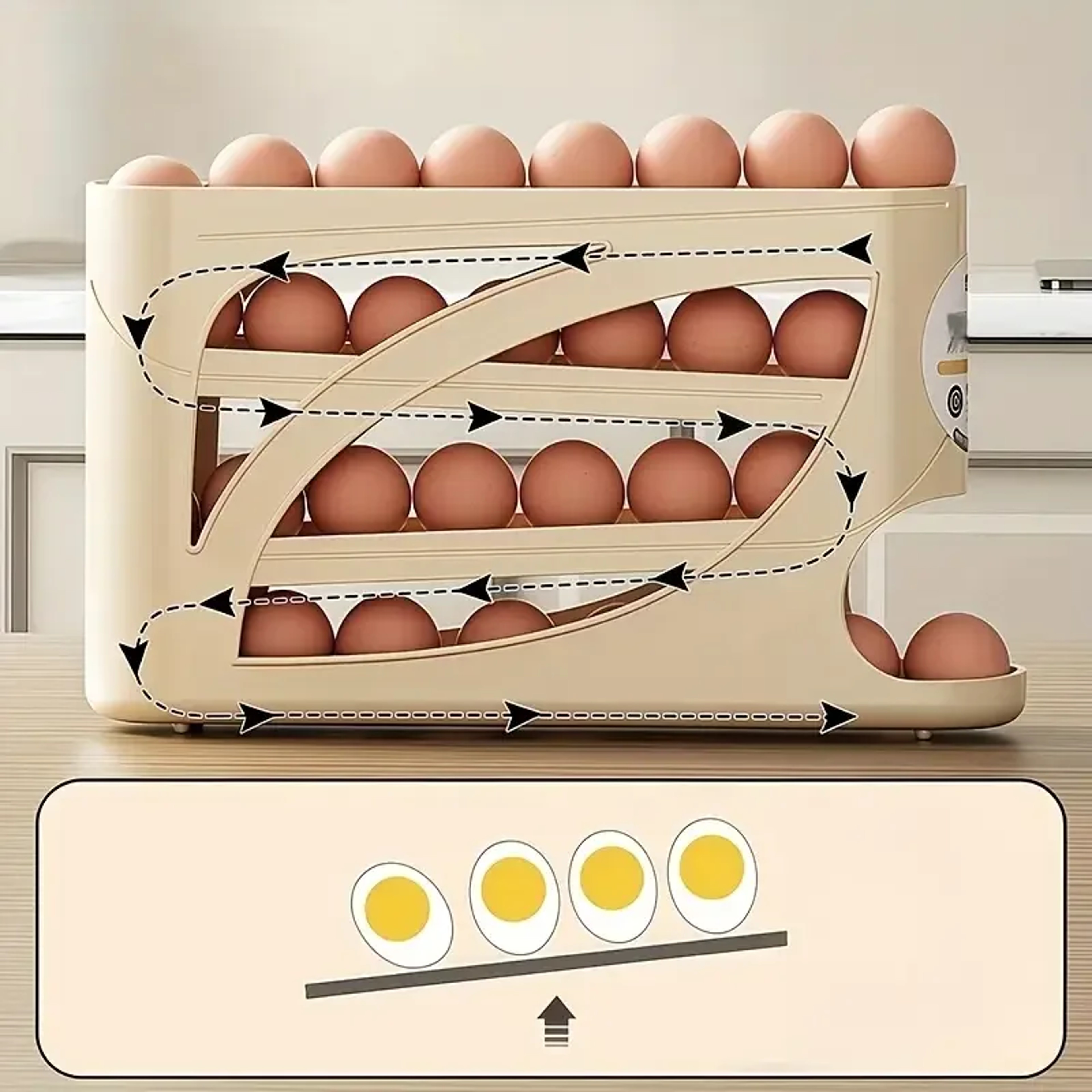 Auto Rolling Egg Storage Rack for Refrigerator Space Saving Organizer – view 4
