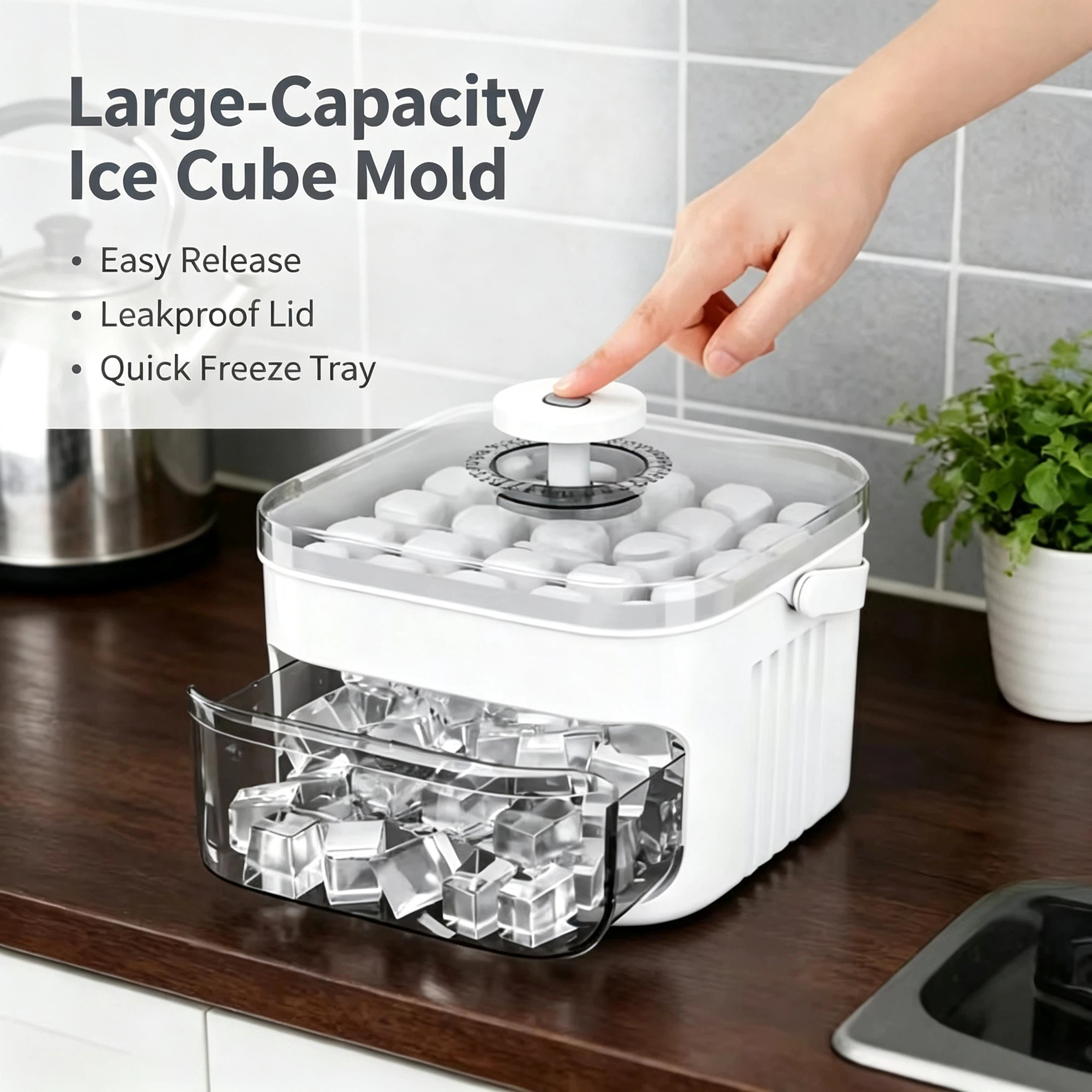 Ice Cube Tray With Lid And Ice Storage Bin Easy Release Double Layer Ice Maker 0