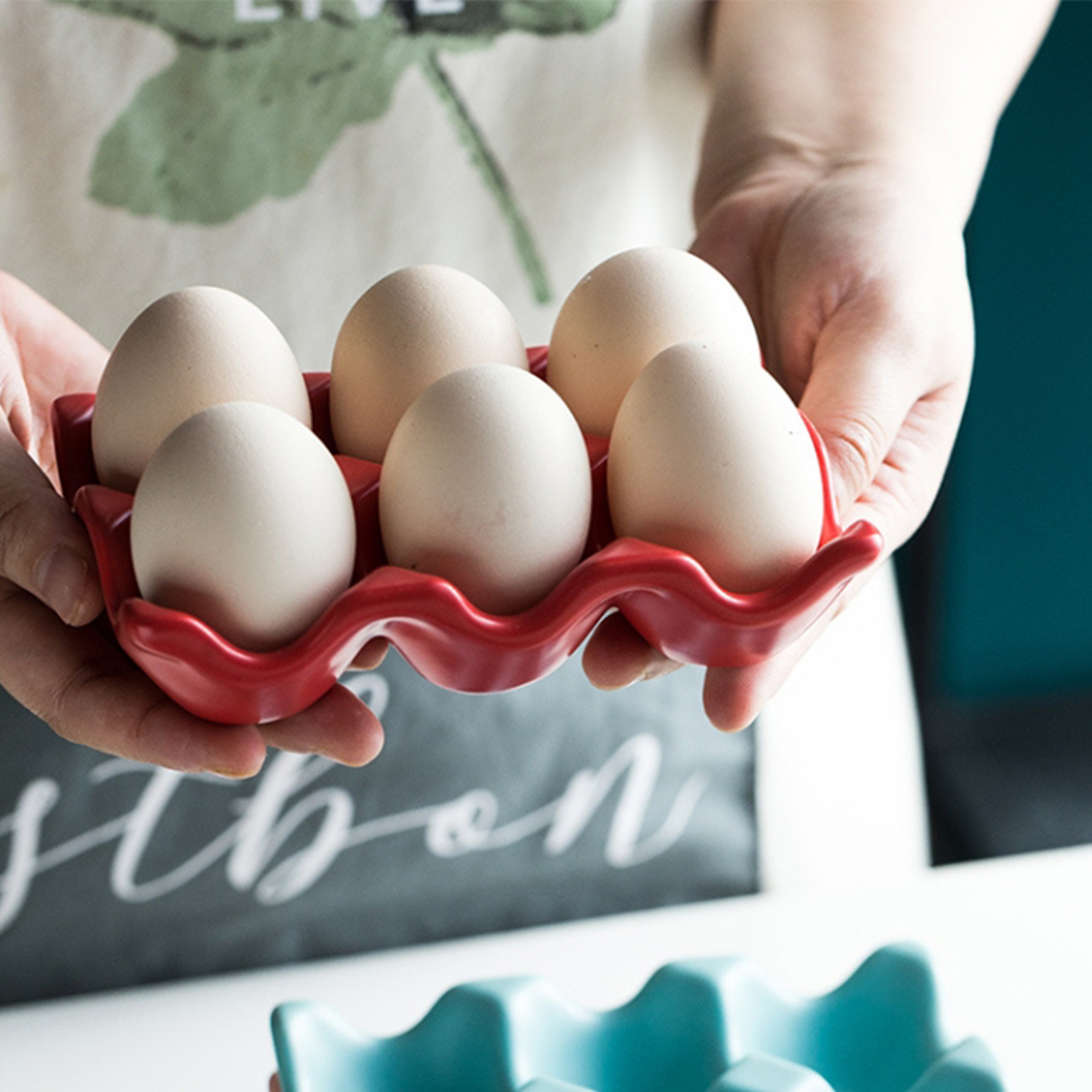 Egg Ceramic Egg Holder Anti Slip Egg Storage Tray For Fridge And Countertop 3