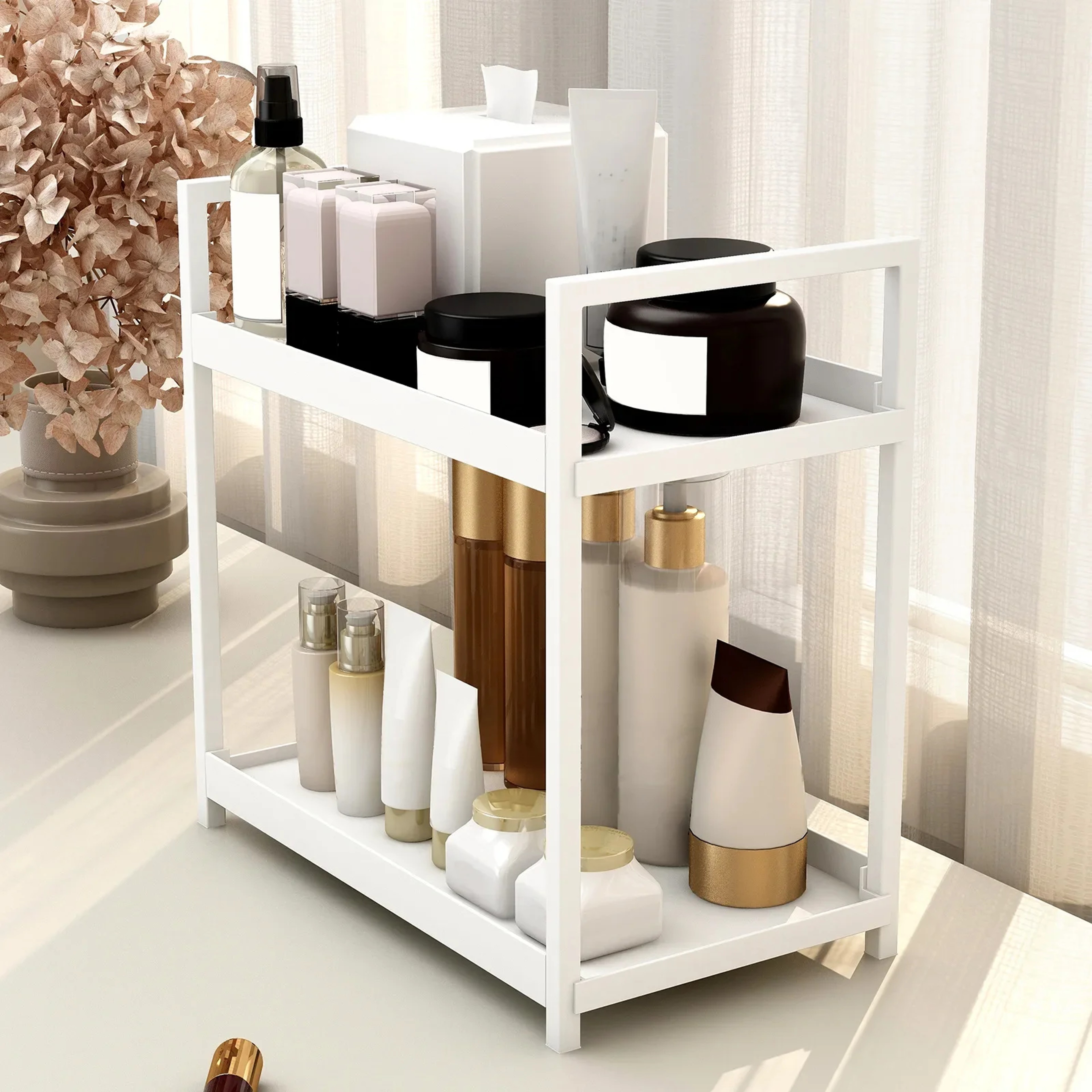 Under Sink Organizer Sliding Cabinet Storage Rack With Hooks 4