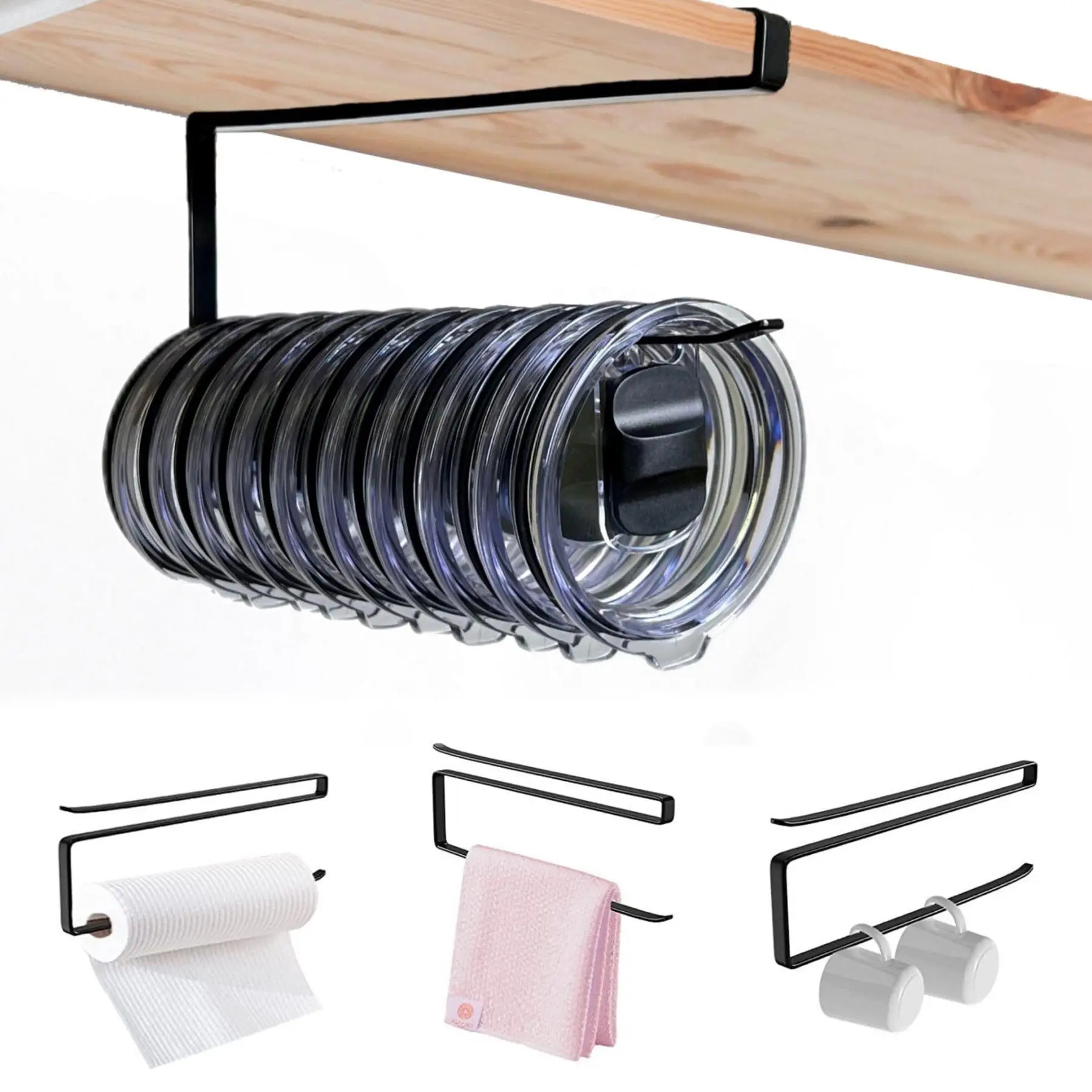 No Drill Paper Towel Holder Kitchen Cabinet Door Hook Space Saving Organizer 4