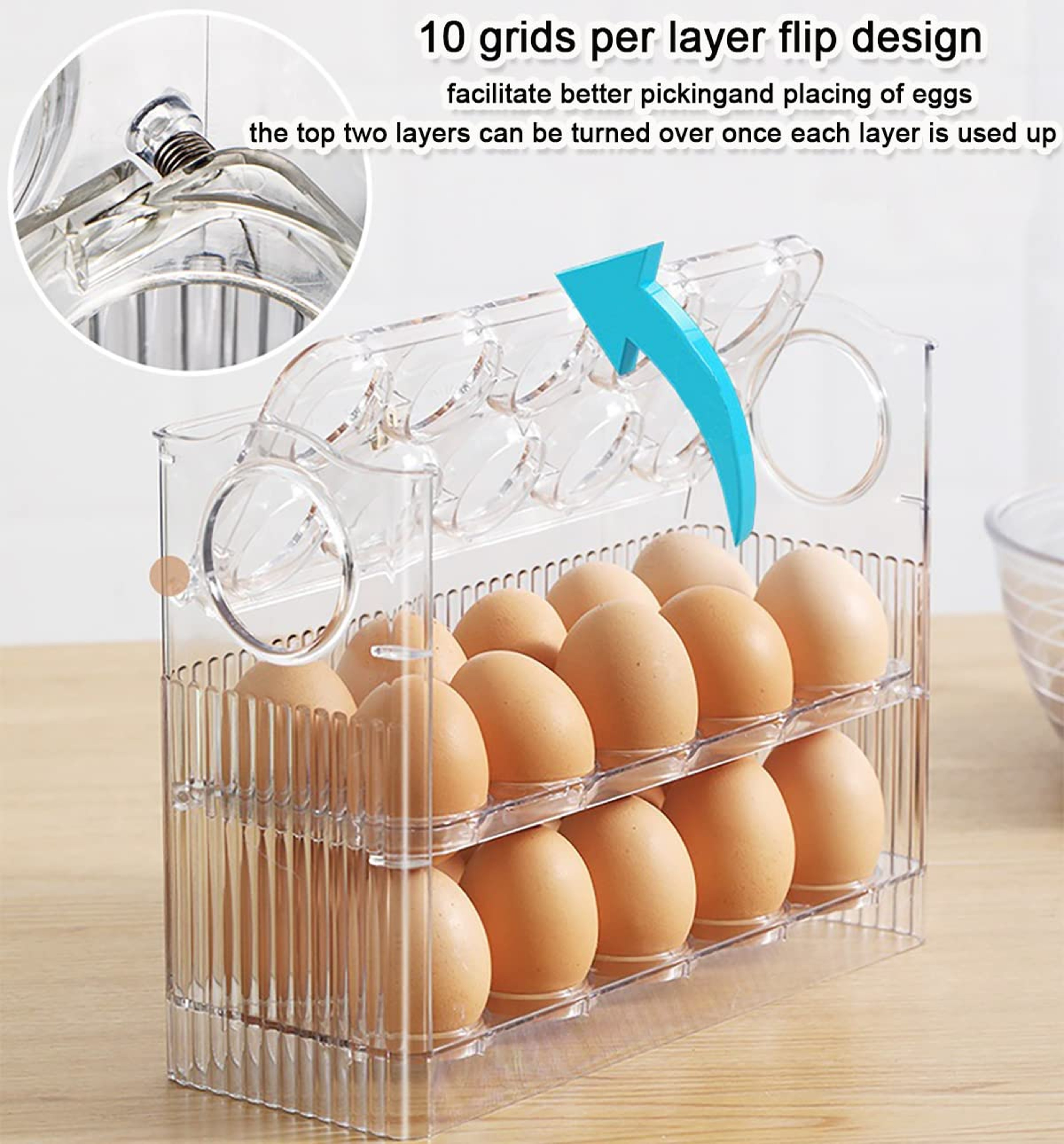 Three Layer Flippable Egg Holder For Refrigerator 30 Egg Storage Organizer Tray 4