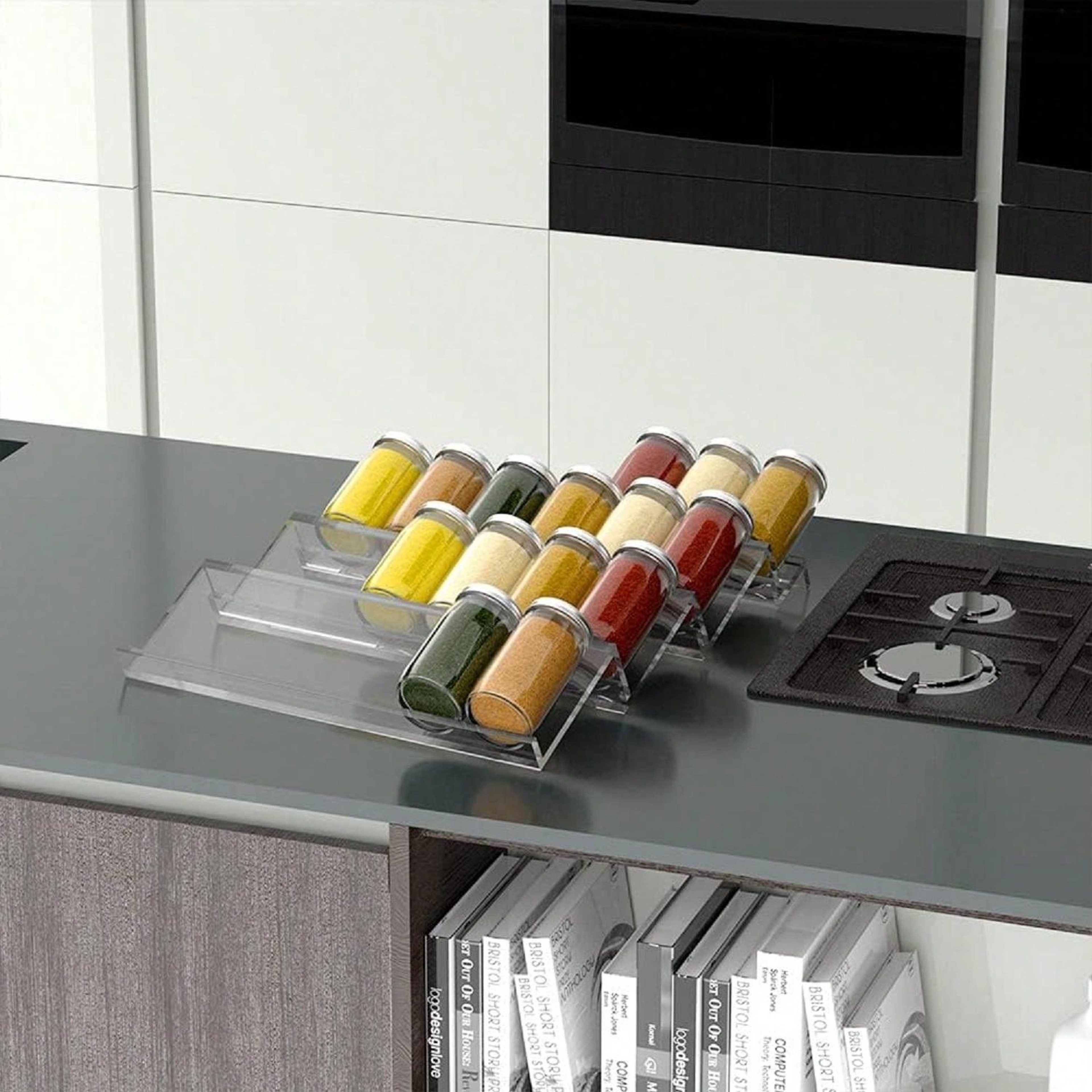 Adjustable Acrylic Spice Drawer Organizer Multi Layer Kitchen Cabinet Rack 4