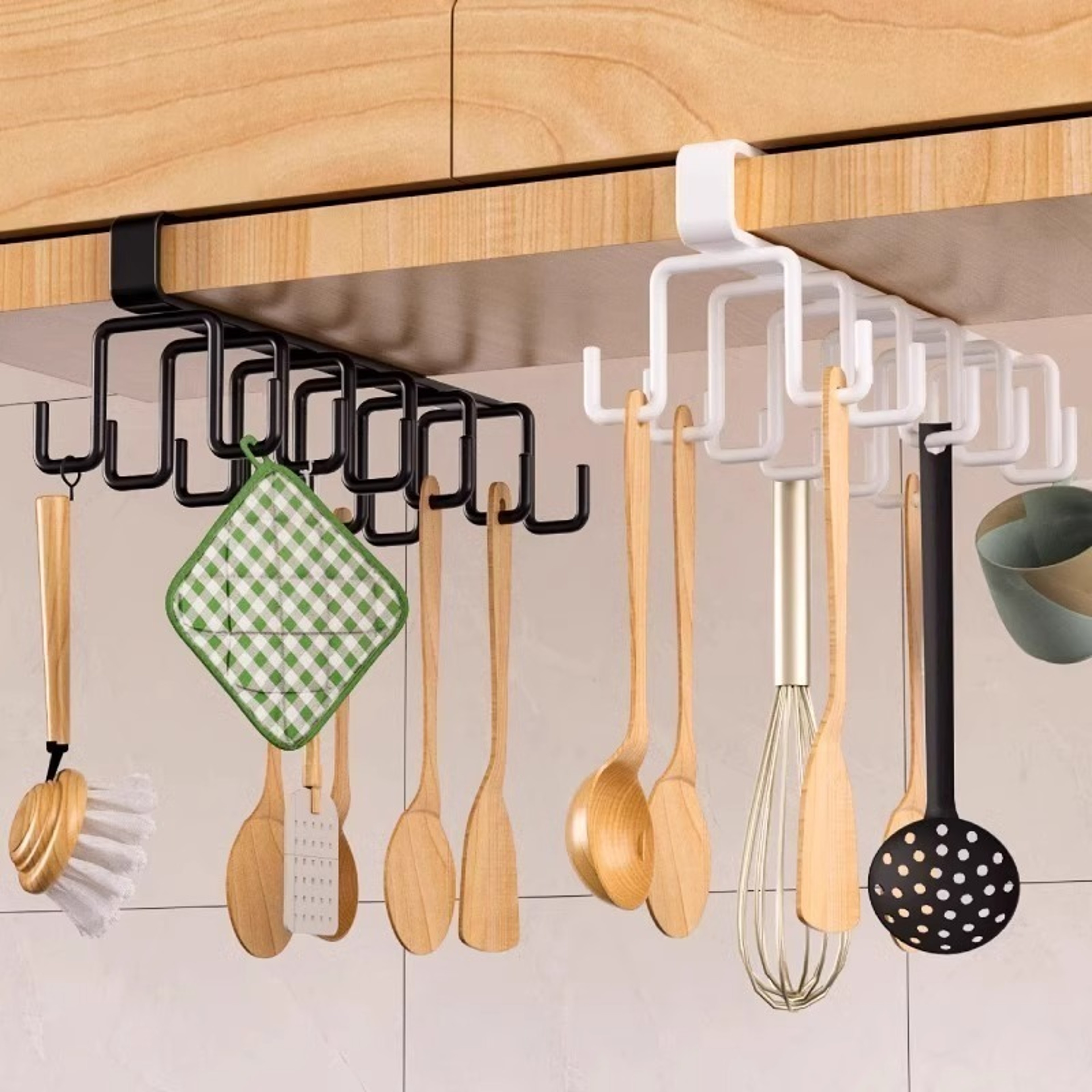 Punch Free Double Row Mug Holder Rack Kitchen Cabinet Organizer 3
