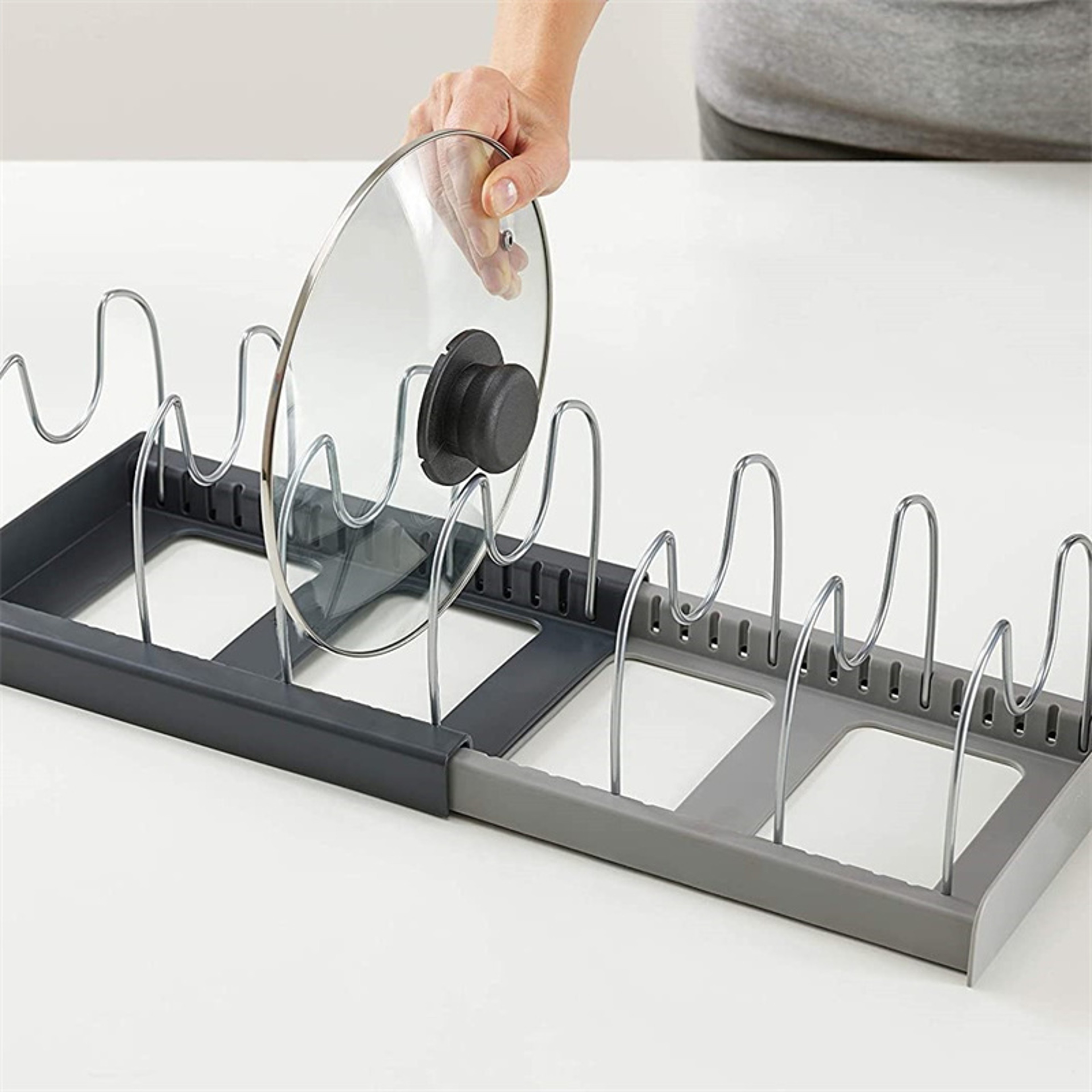 Expandable Pot and Pan Organizer Rack Stainless Steel Kitchen Cabinet Storage Shelf – view 2