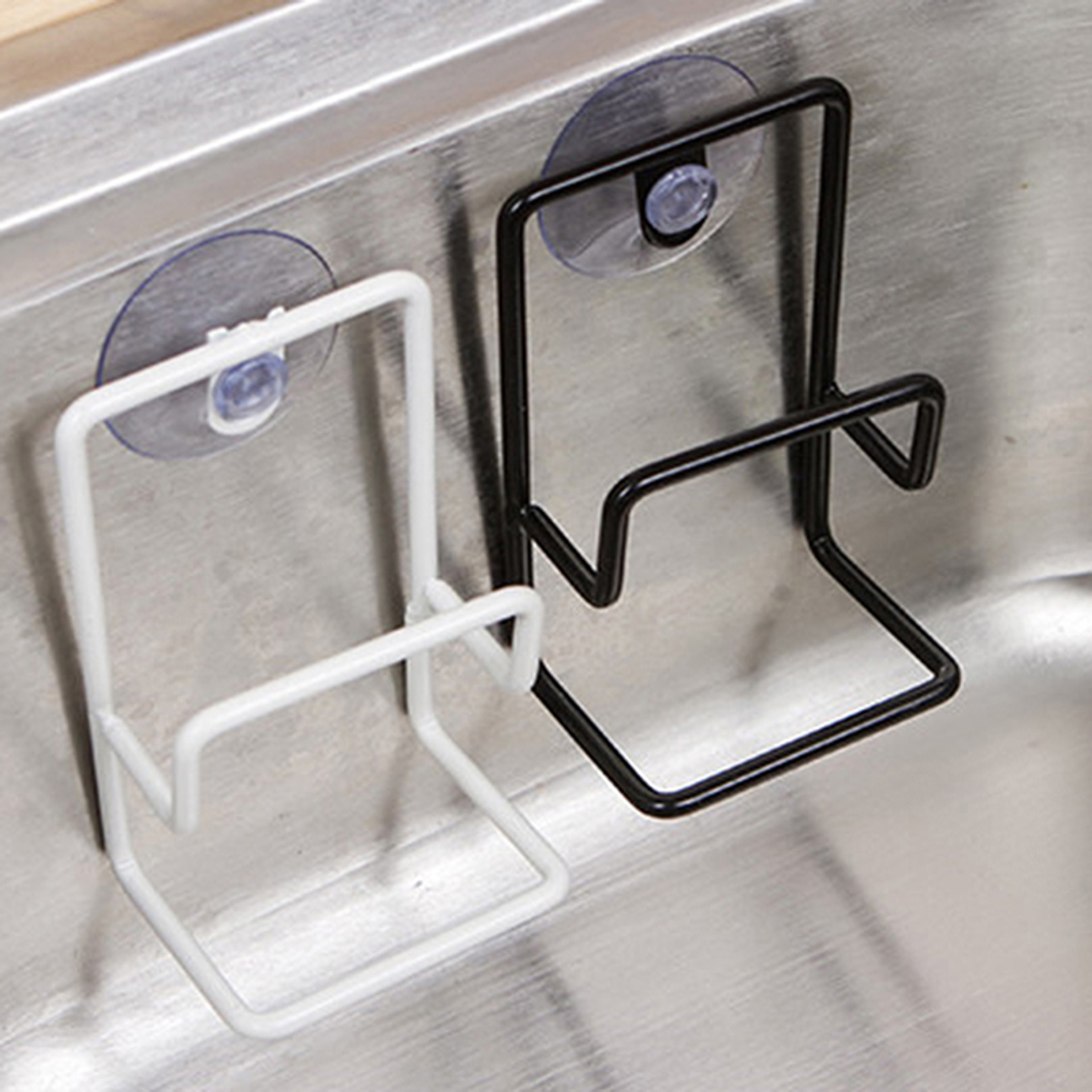 Metal Suction Cup Sink Drain Rack Wall Mounted Sponge Holder Kitchen Organizer 1