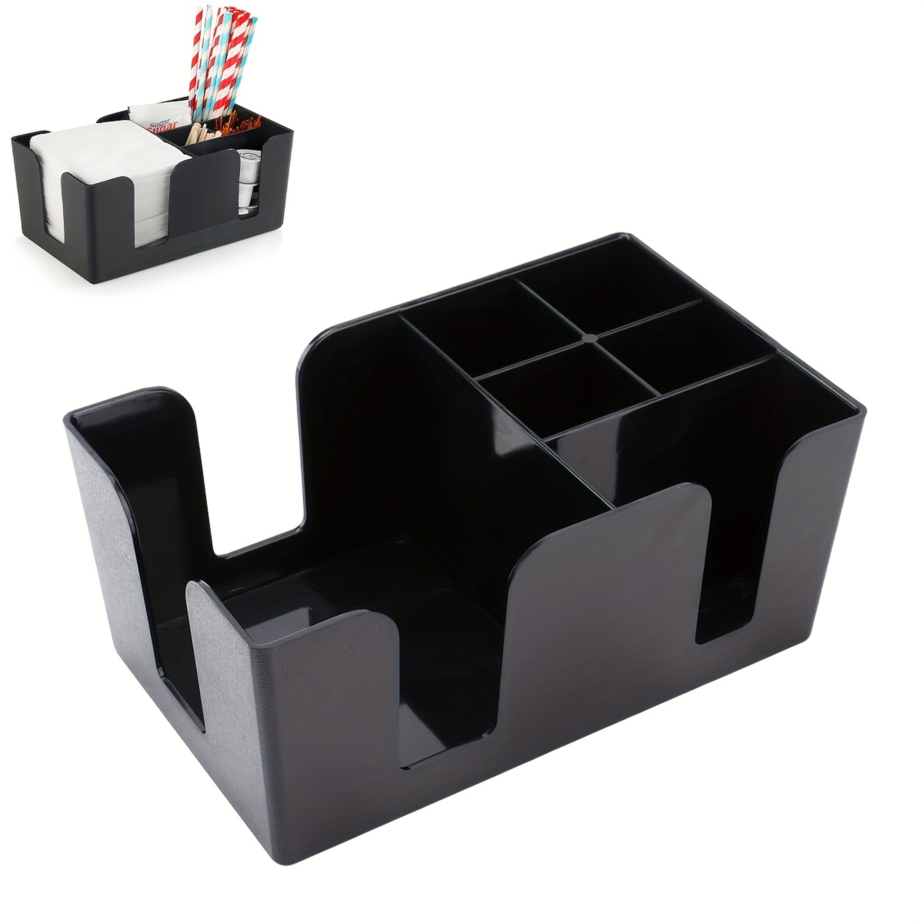 Six Compartment Bar Caddy Organizer with Napkin and Straw Holder – view 1