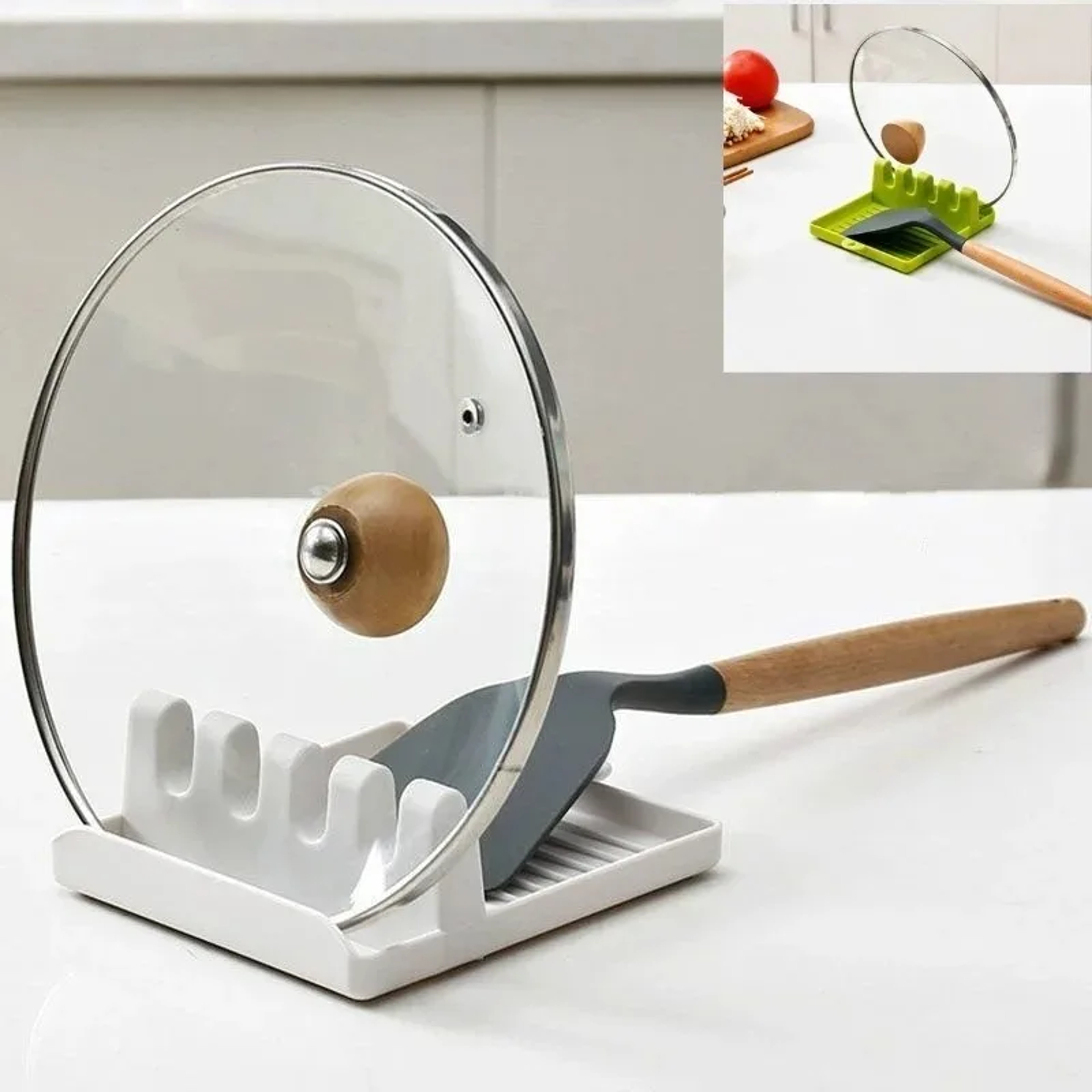 Pot Lid Holder And Spoon Rest Countertop Kitchen Utensil Organizer 1