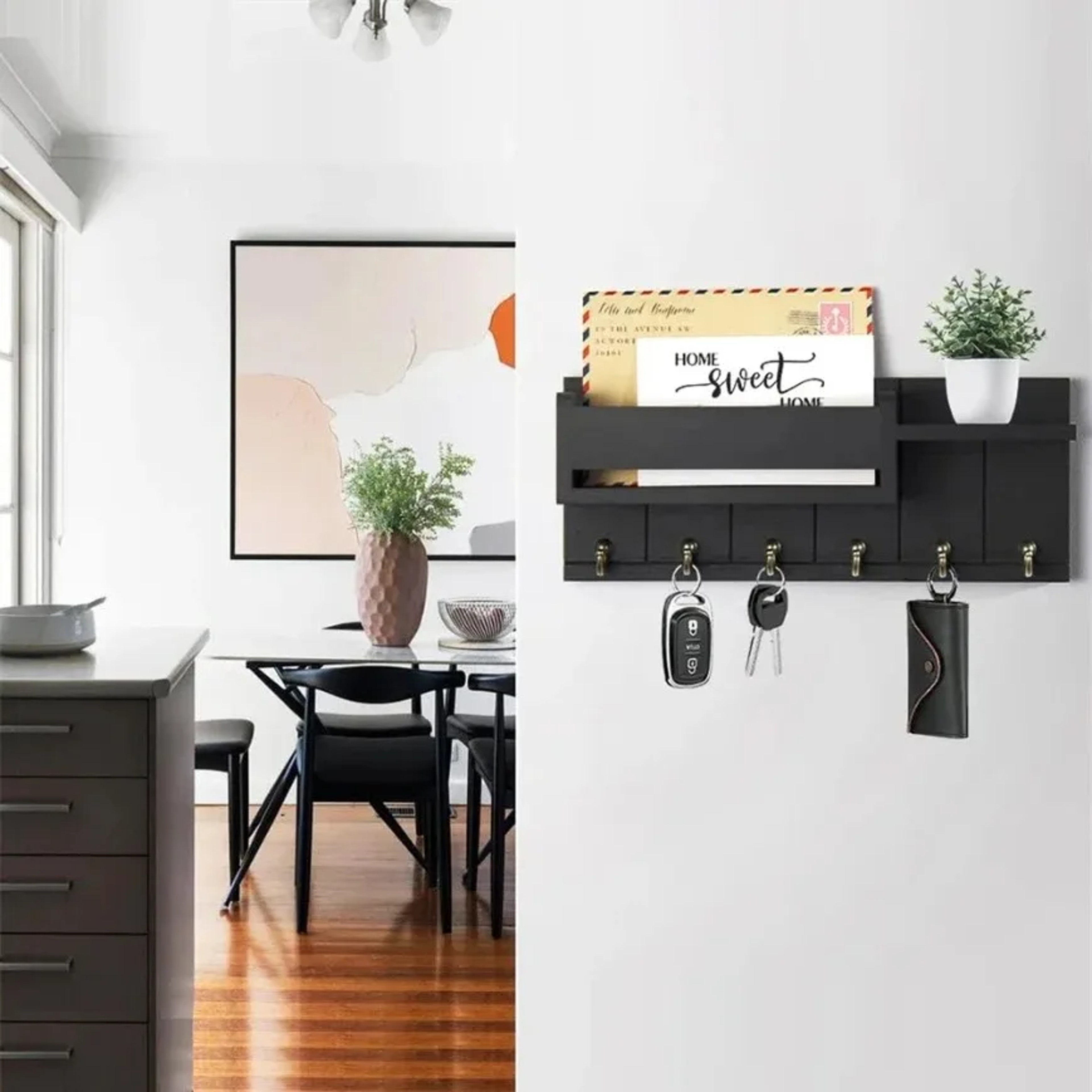 Rustic Wood Wall Mounted Key Holder With Shelf And Mail Organizer 3