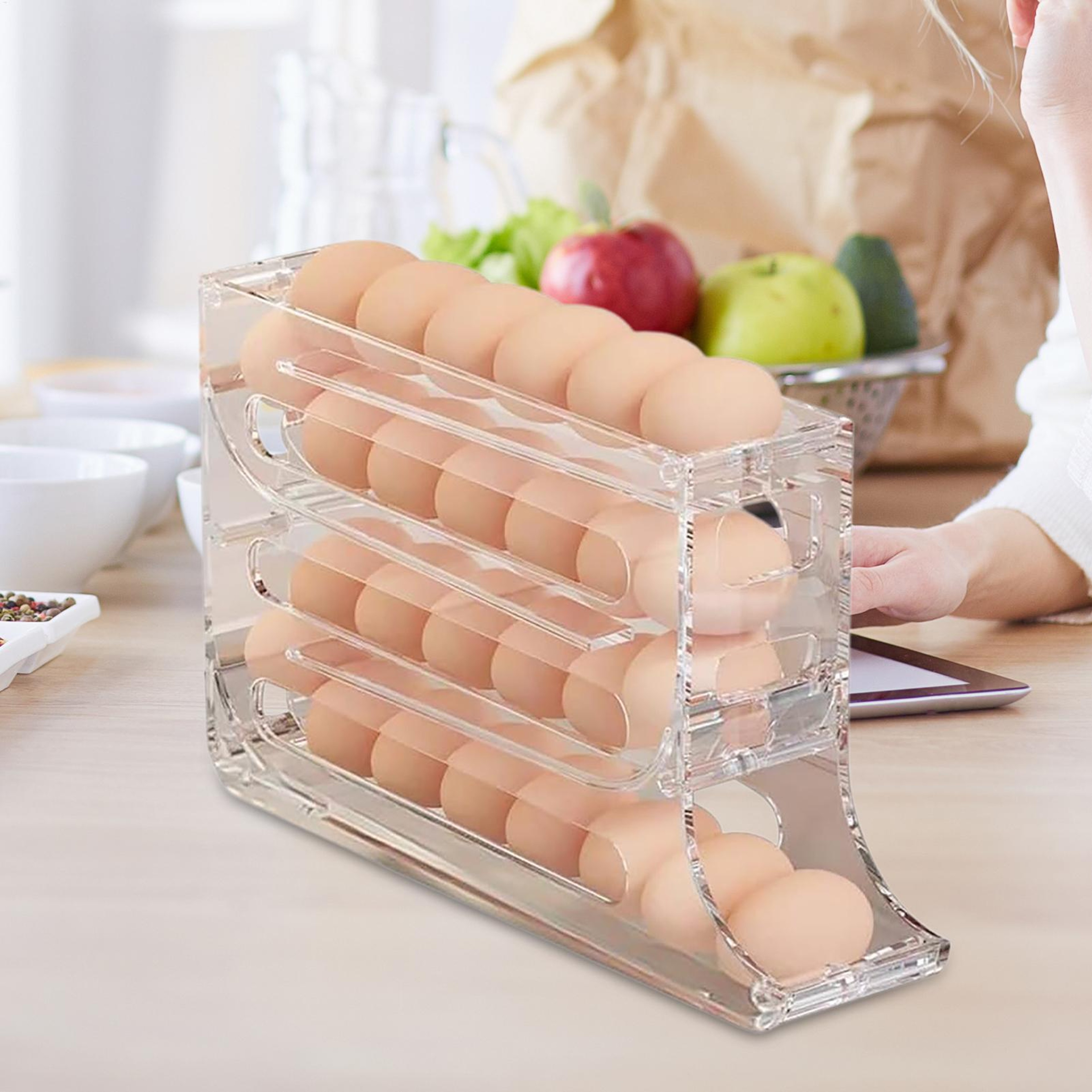 Automatic Rolling Egg Dispenser Rack For Refrigerator Eggs Storage Organizer 1