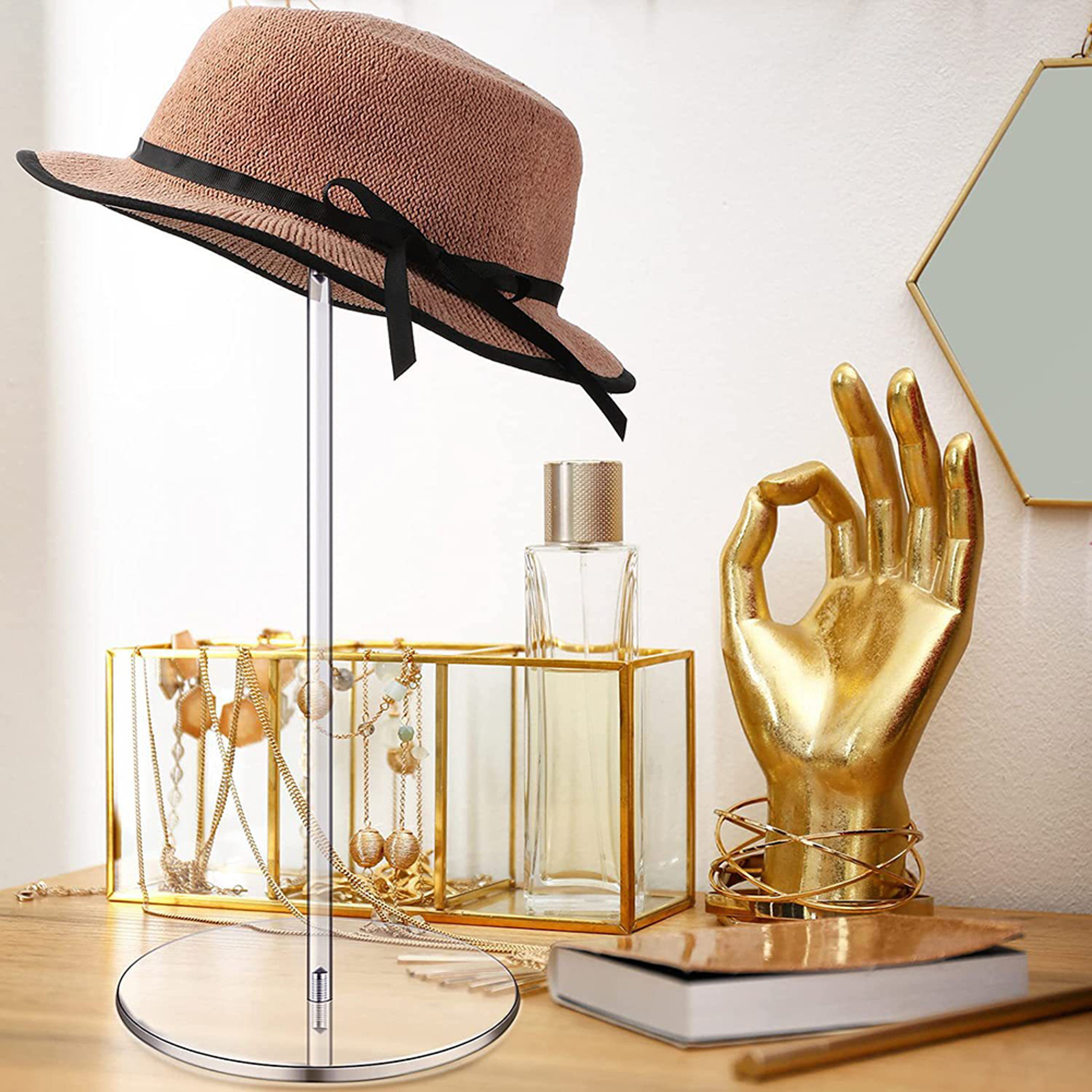 Clear Acrylic Hat Stand Wig Holder Display Rack with Round Base for Caps and Collectibles – view 4