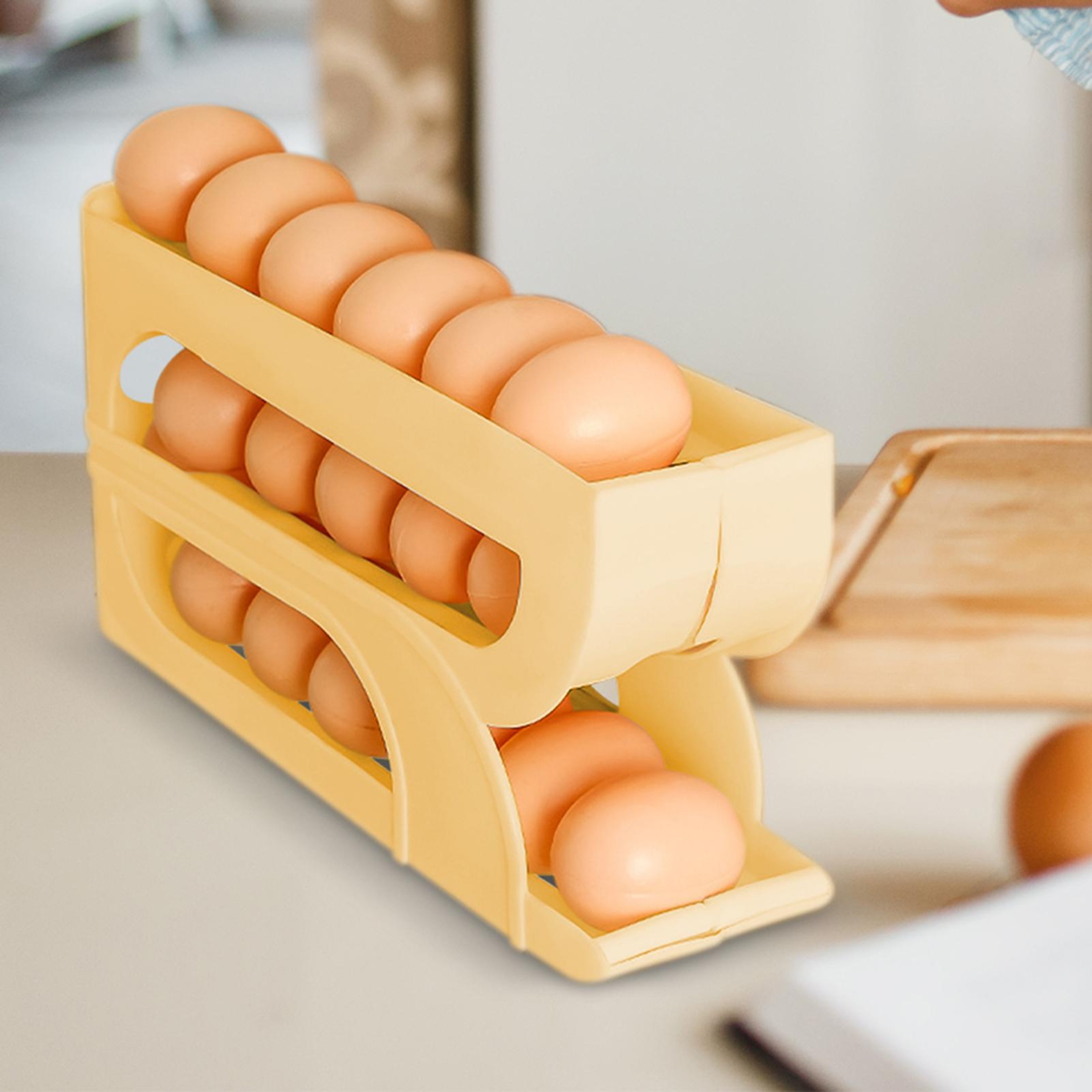 Automatic Egg Roller Egg Organizer Rack Space Saving Kitchen Egg Holder 2