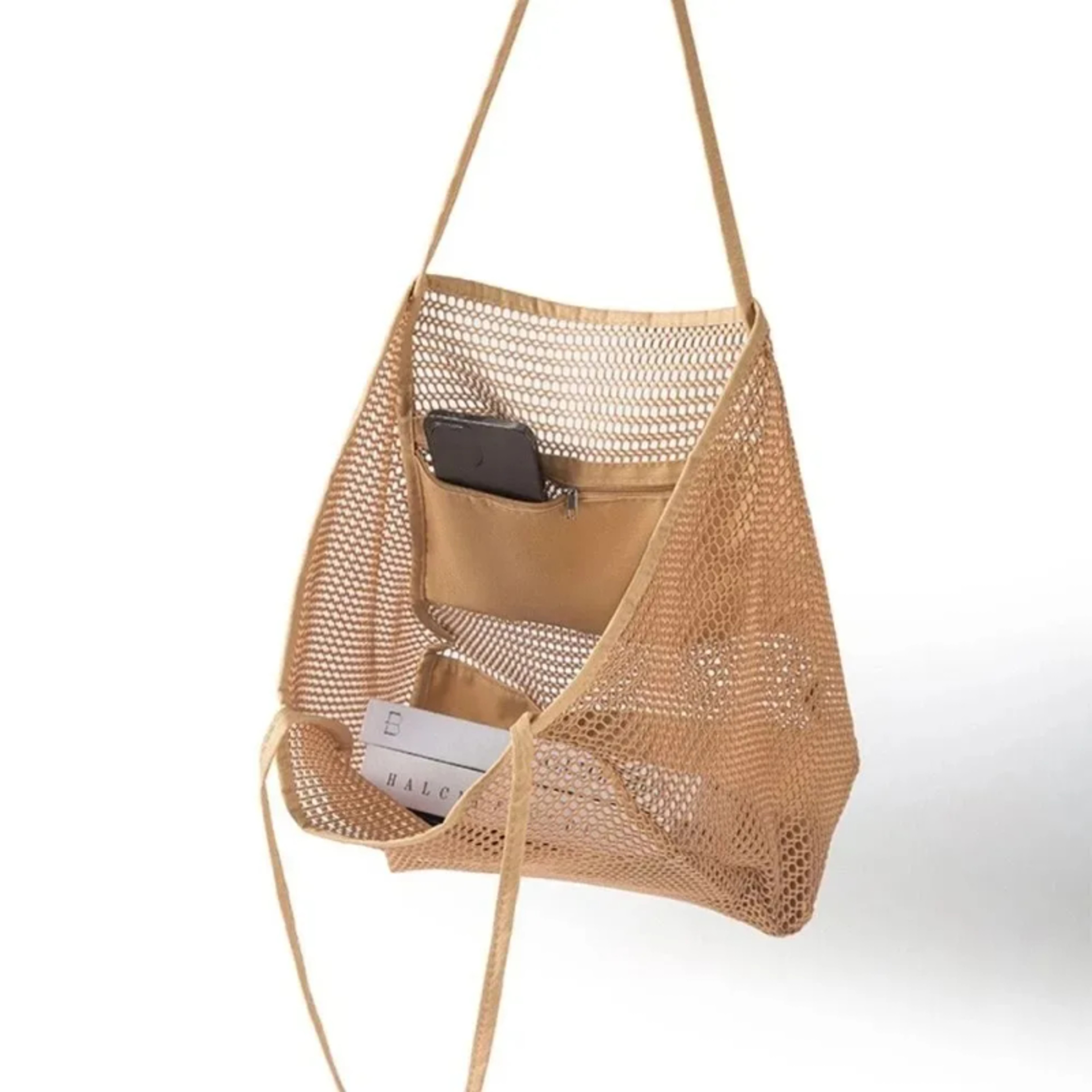 Foldable Beach Bag With Mesh Net Lightweight Shoulder Tote For Travel 5
