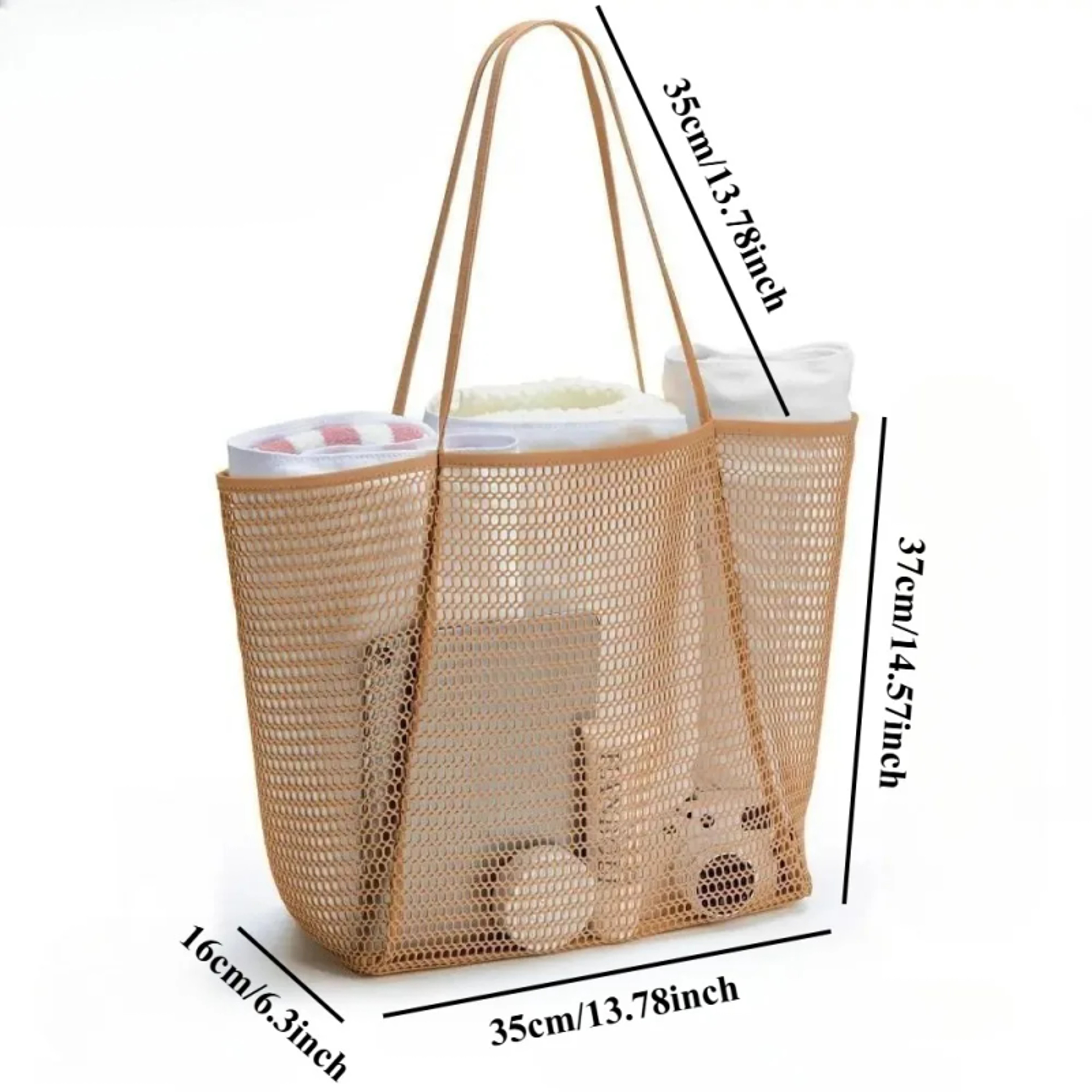 Foldable Beach Bag With Mesh Net Lightweight Shoulder Tote For Travel 6