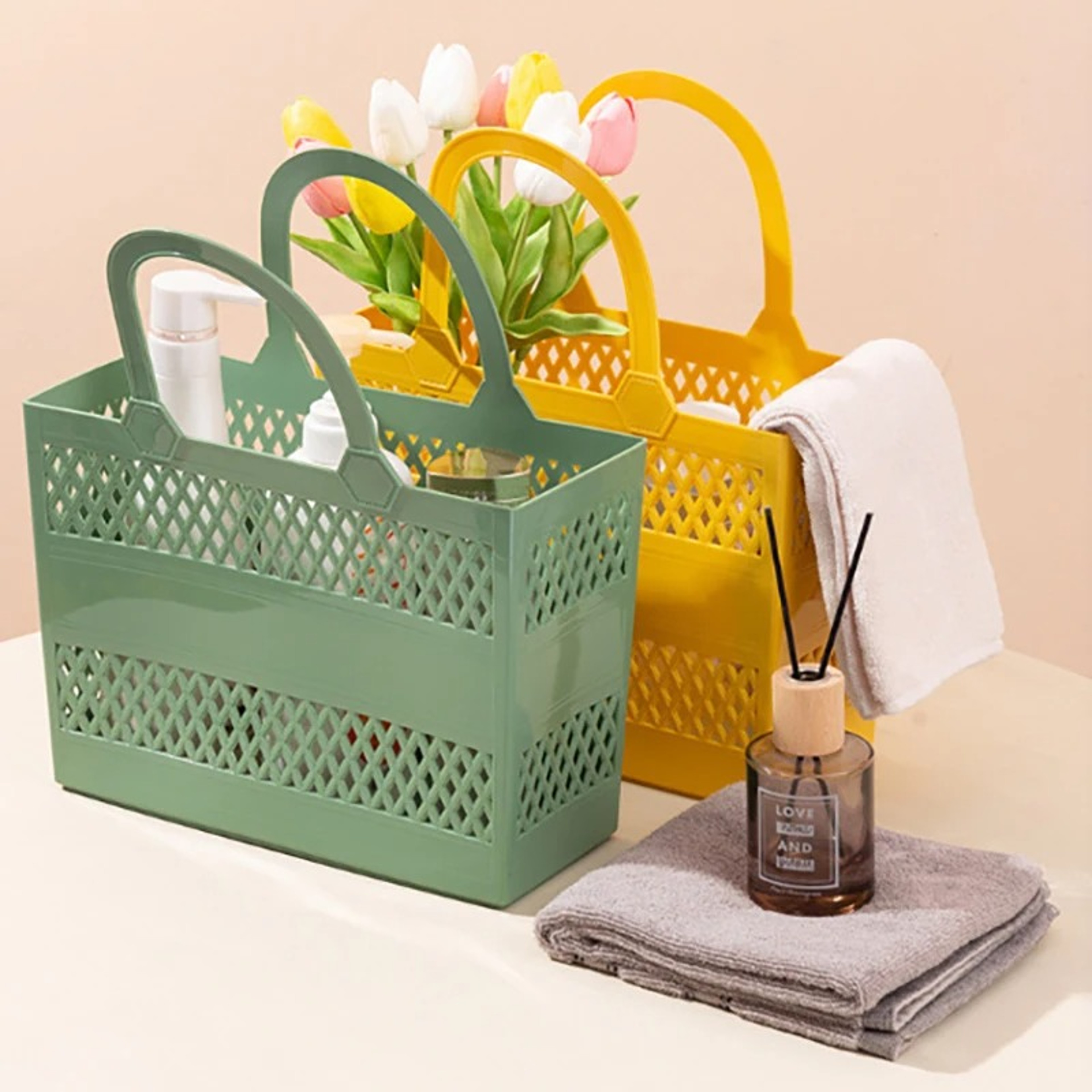 Portable Shower Storage Basket Large Capacity Drainable Organizer With Handle 6