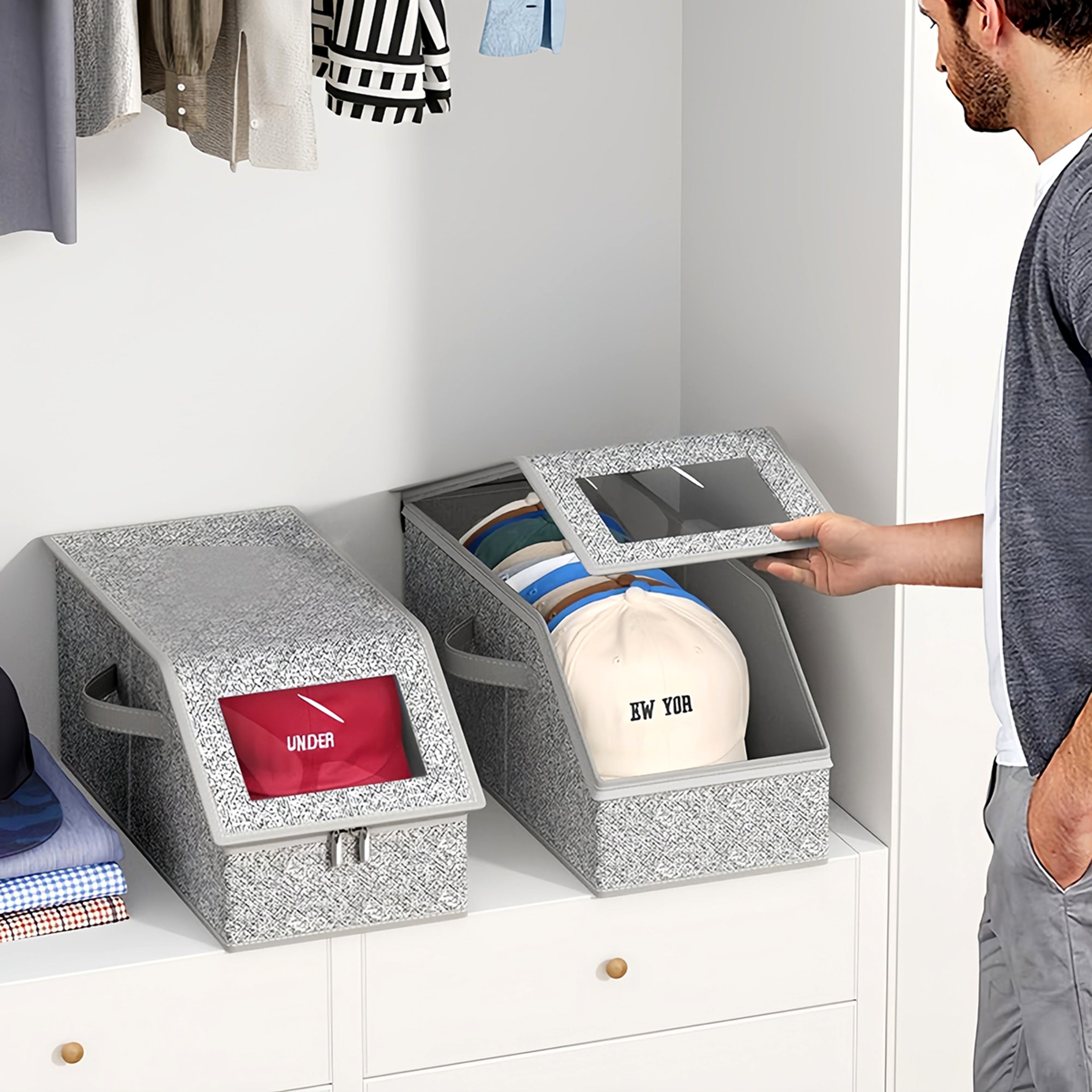 Foldable Hat Storage Box with Zipper Organizer for Caps Clothes and Accessories – view 4