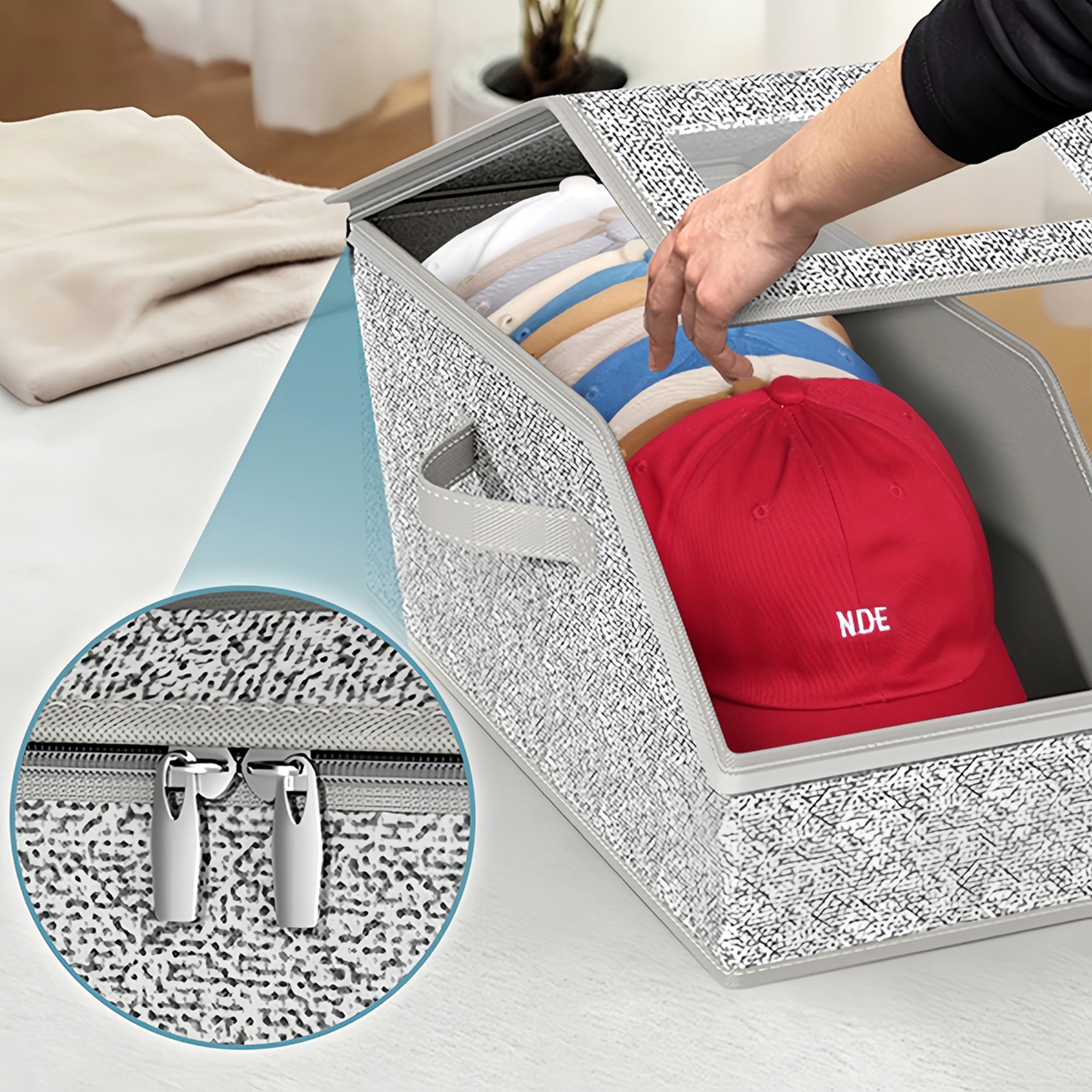 Foldable Hat Storage Box with Zipper Organizer for Caps Clothes and Accessories – view 6