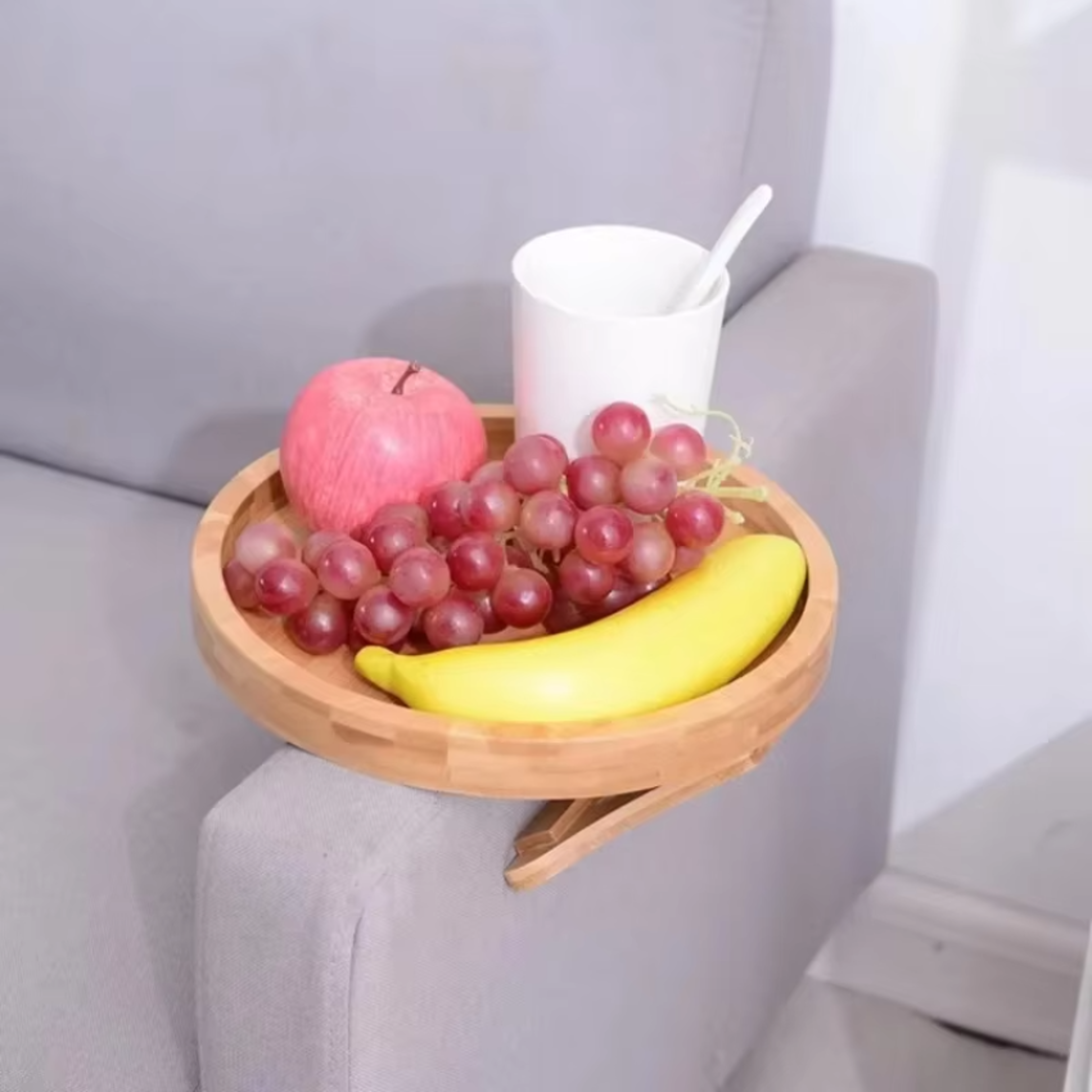 Portable Sofa Arm Tray Couch Arm Table with Cup Holder for Snacks Drinks and Remote – view 3