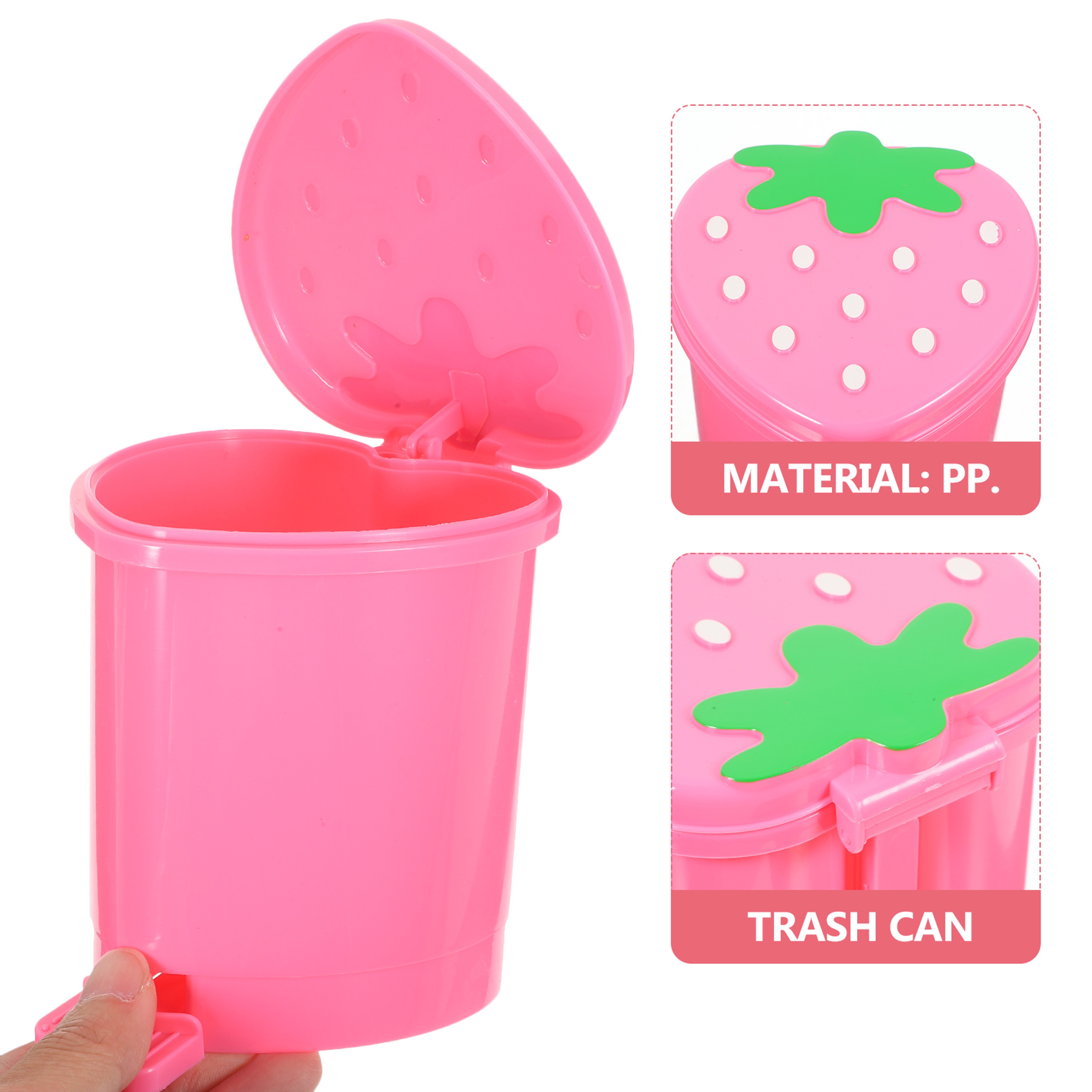 Cute Strawberry Mini Desktop Trash Can With Lid Small Garbage Bin For Home Office 4