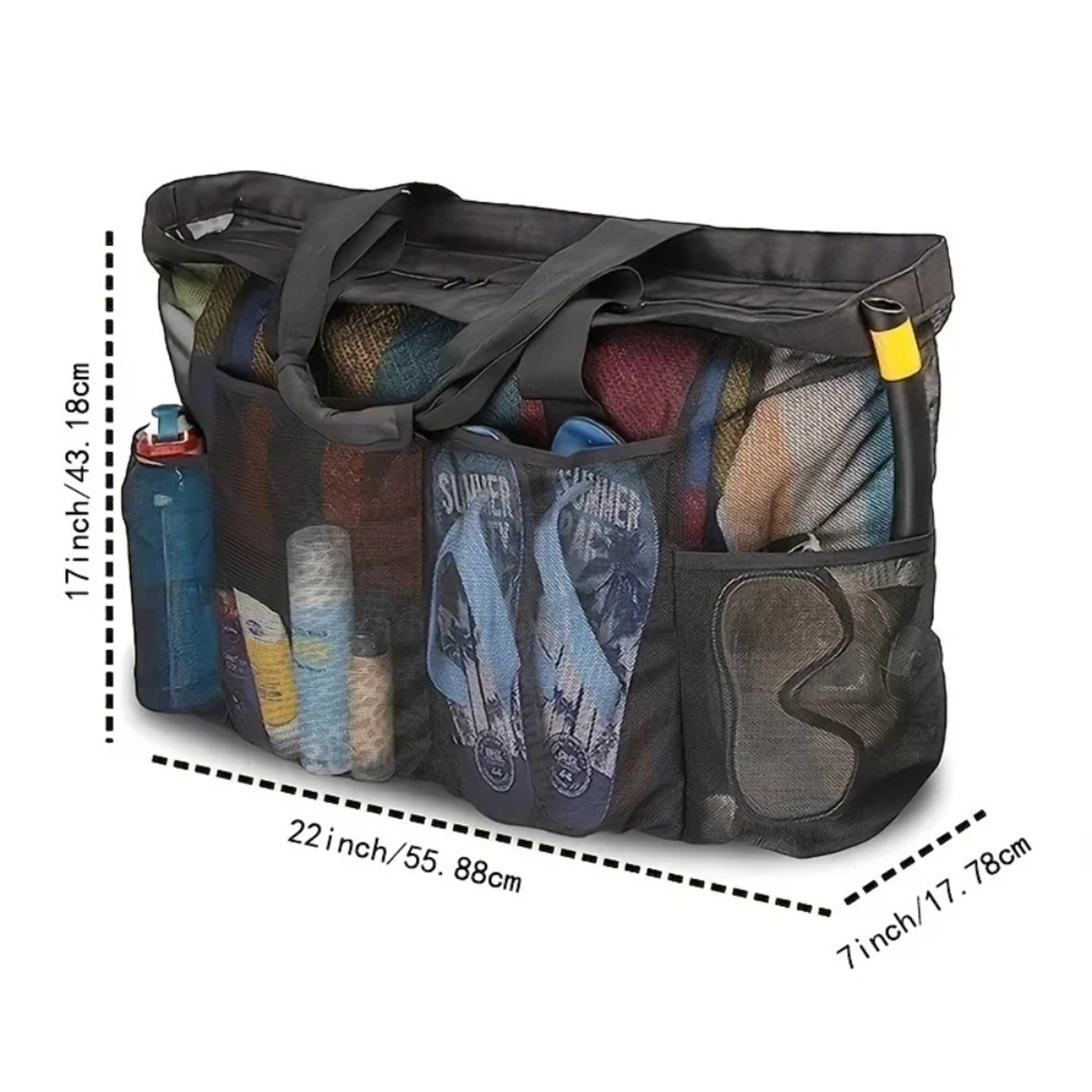 Large Mesh Beach Tote Bag With Zipper Pockets For Family Trips 5