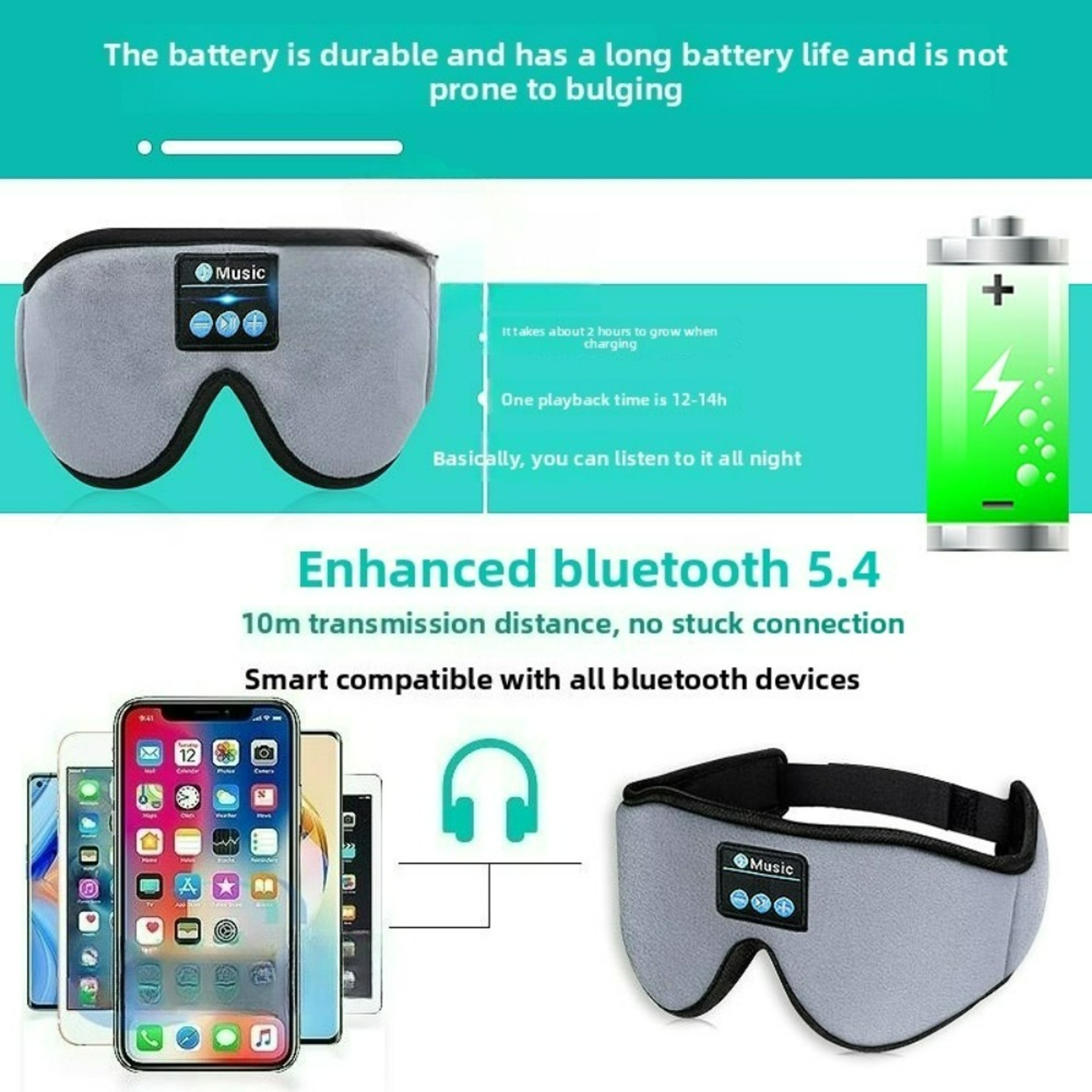 Bluetooth Sleep Mask With Wireless Sleep Headphones Light Blocking Eye Cover 2