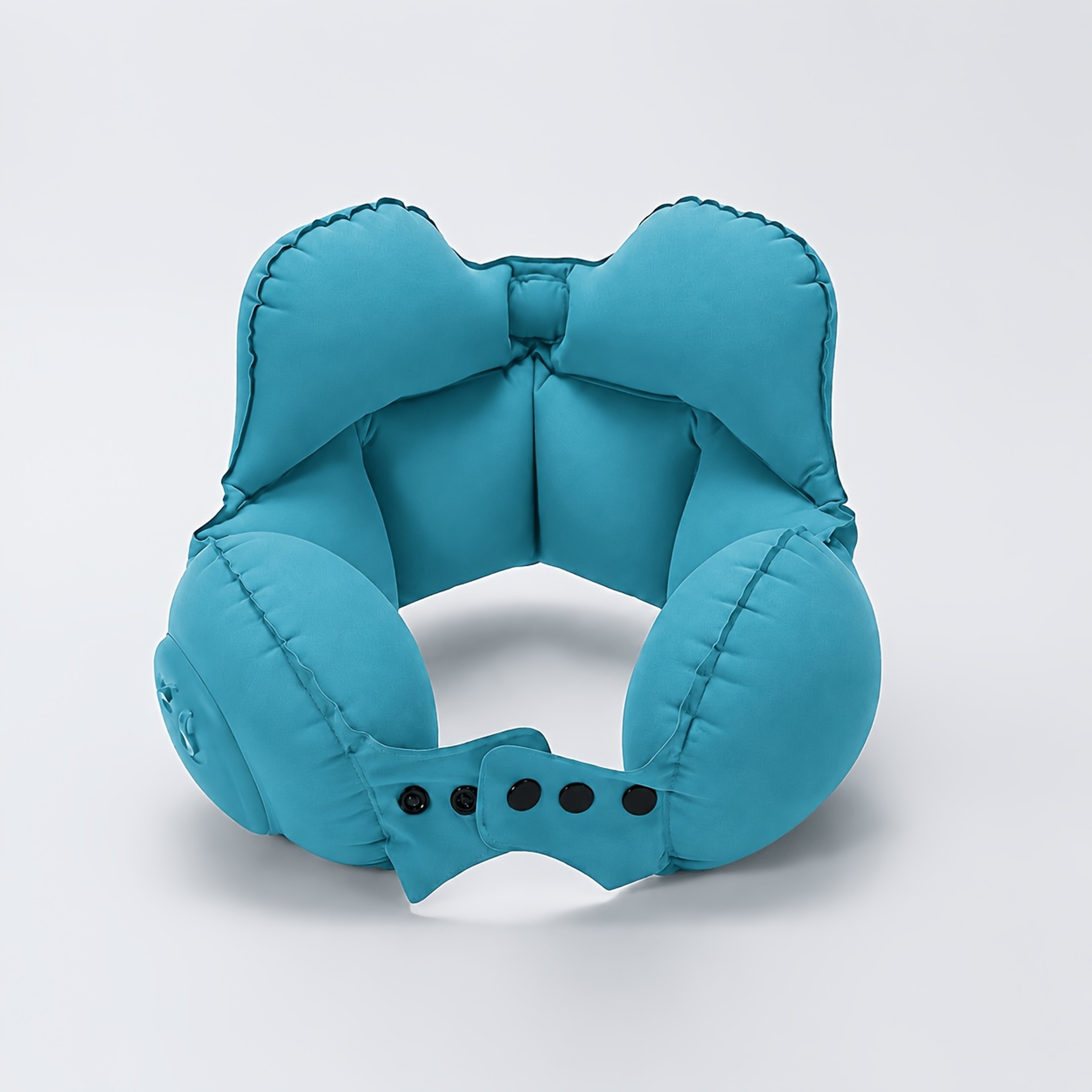 Portable Inflatable Travel Neck Pillow With Push Button Compression For Airplane And Car Comfort 0