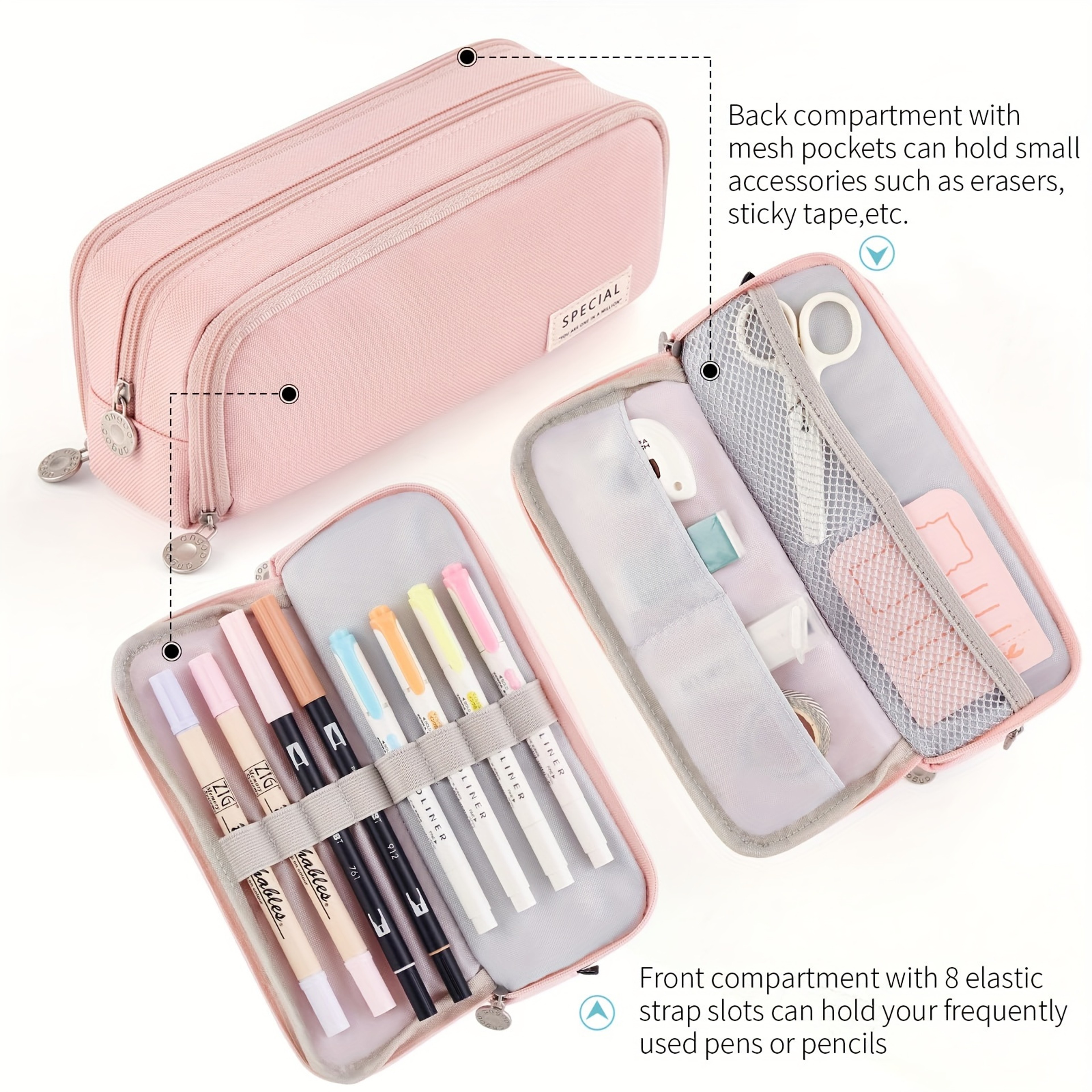 Pink Multi Layer Pencil Case For Girls Large Capacity Stationery Organizer 3
